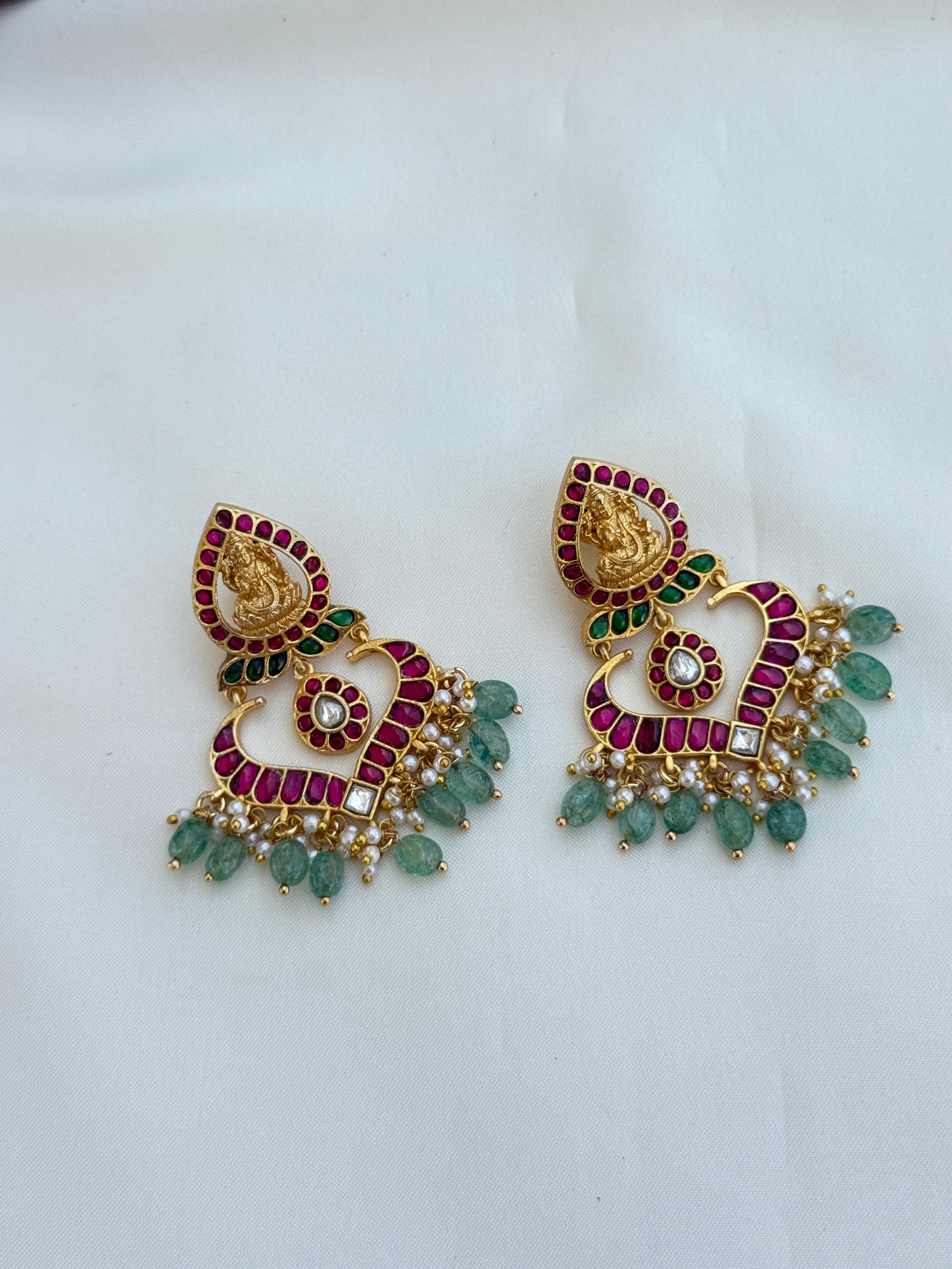 Er143 jadau kundan Lakshmi devi chandbali earrings