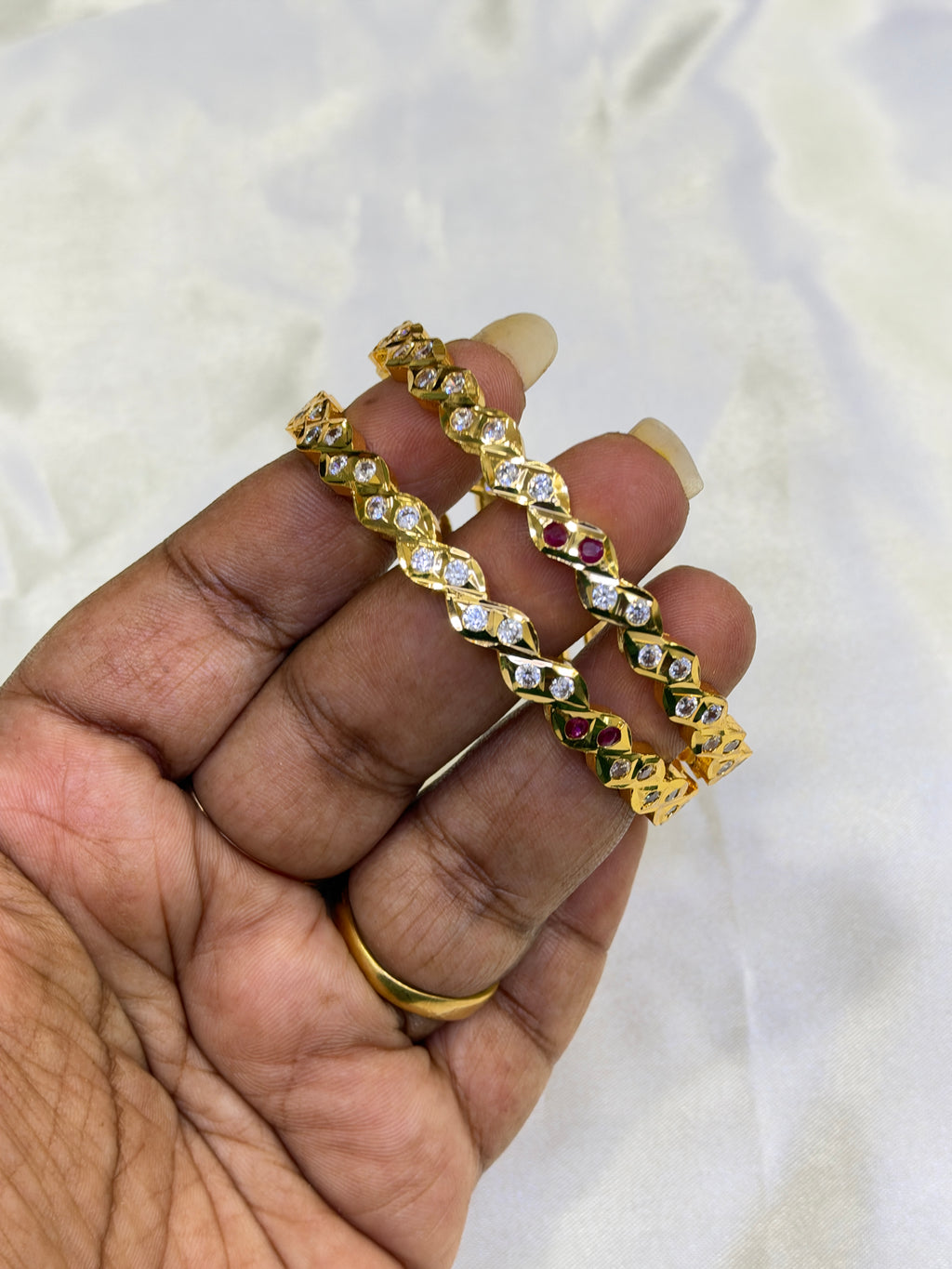 Ph823 Panchaloham polished stone bangles