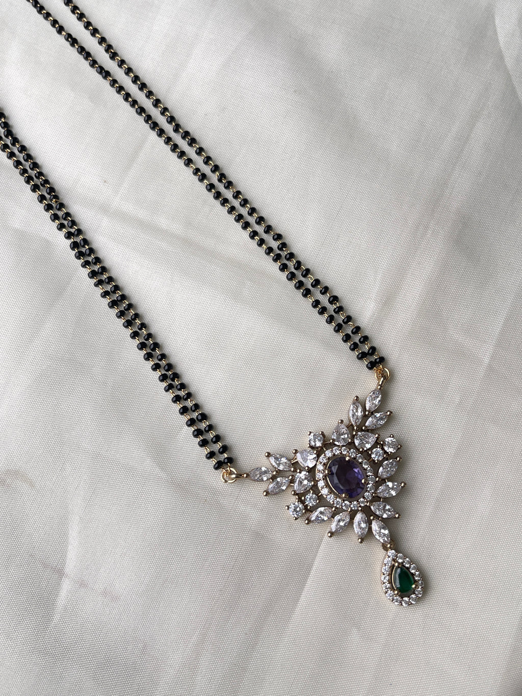 Zircon pendant 2 lines 22 inches blackbeads bb1620