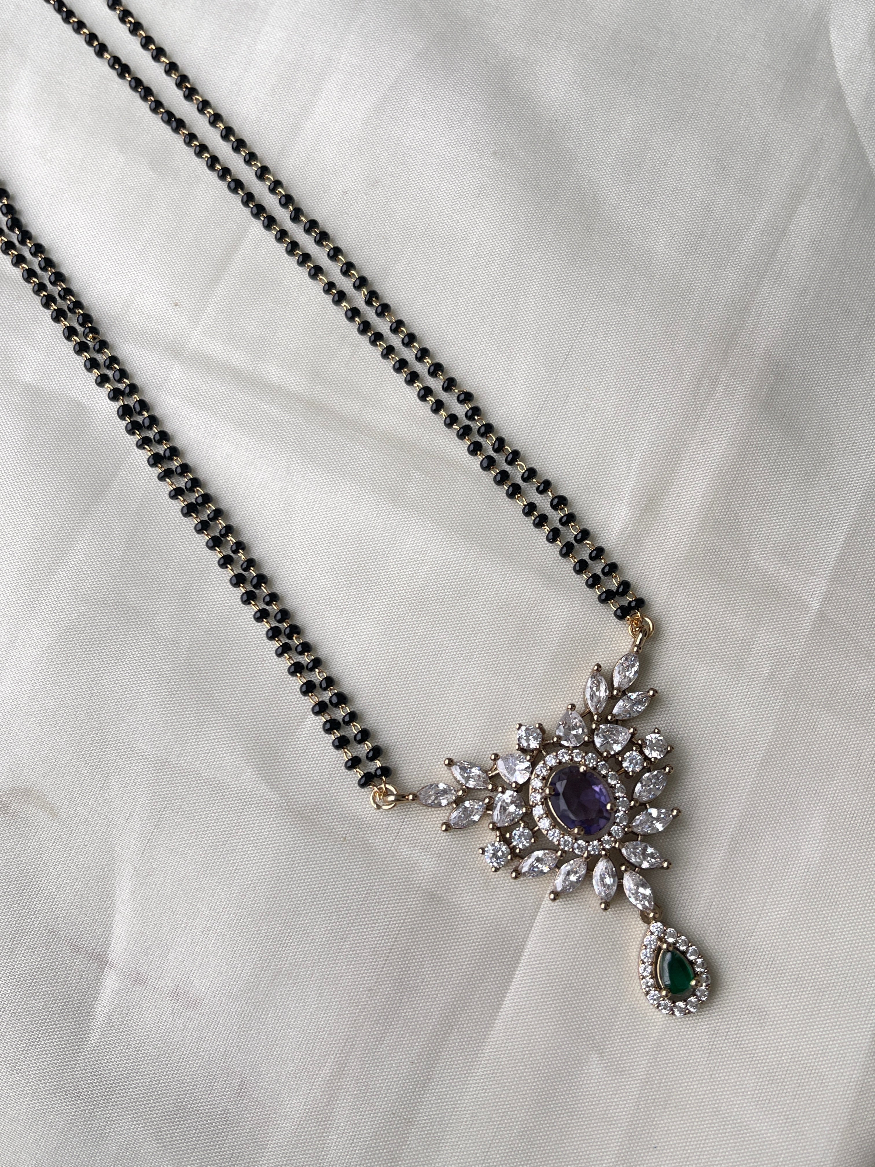 Zircon pendant 2 lines 22 inches blackbeads bb1620