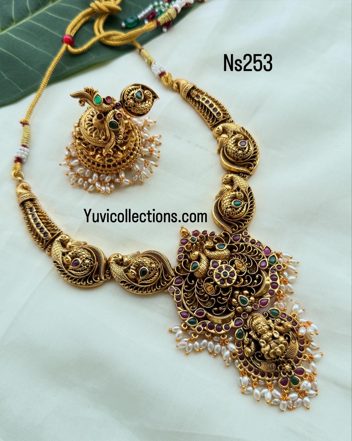 Ns253 nakshi dual peacock neckset with heavy earrings