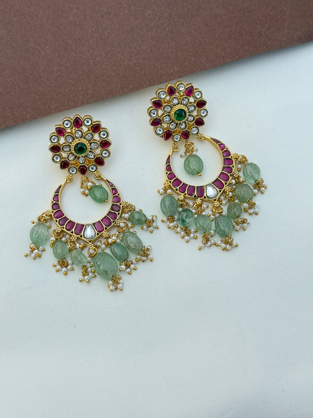 Er153 jadau kundan  chandbali earrings