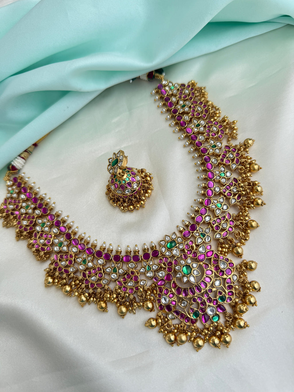 Emerald Kundan ruby choker neckset with butta earrings ns220