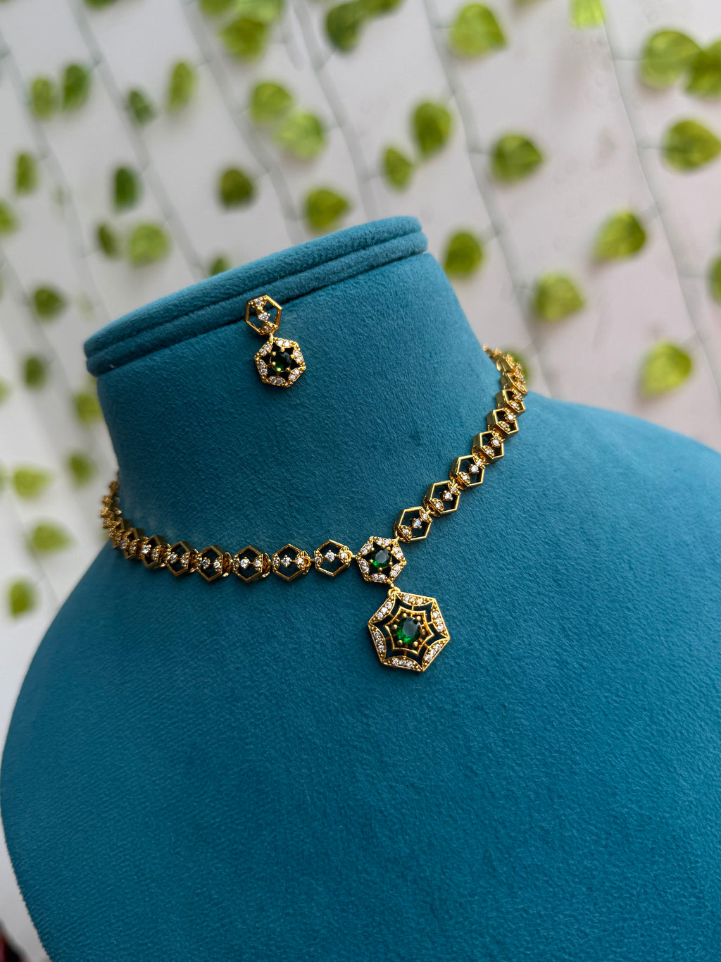 Hexagon short neckset with earrings - Ns838