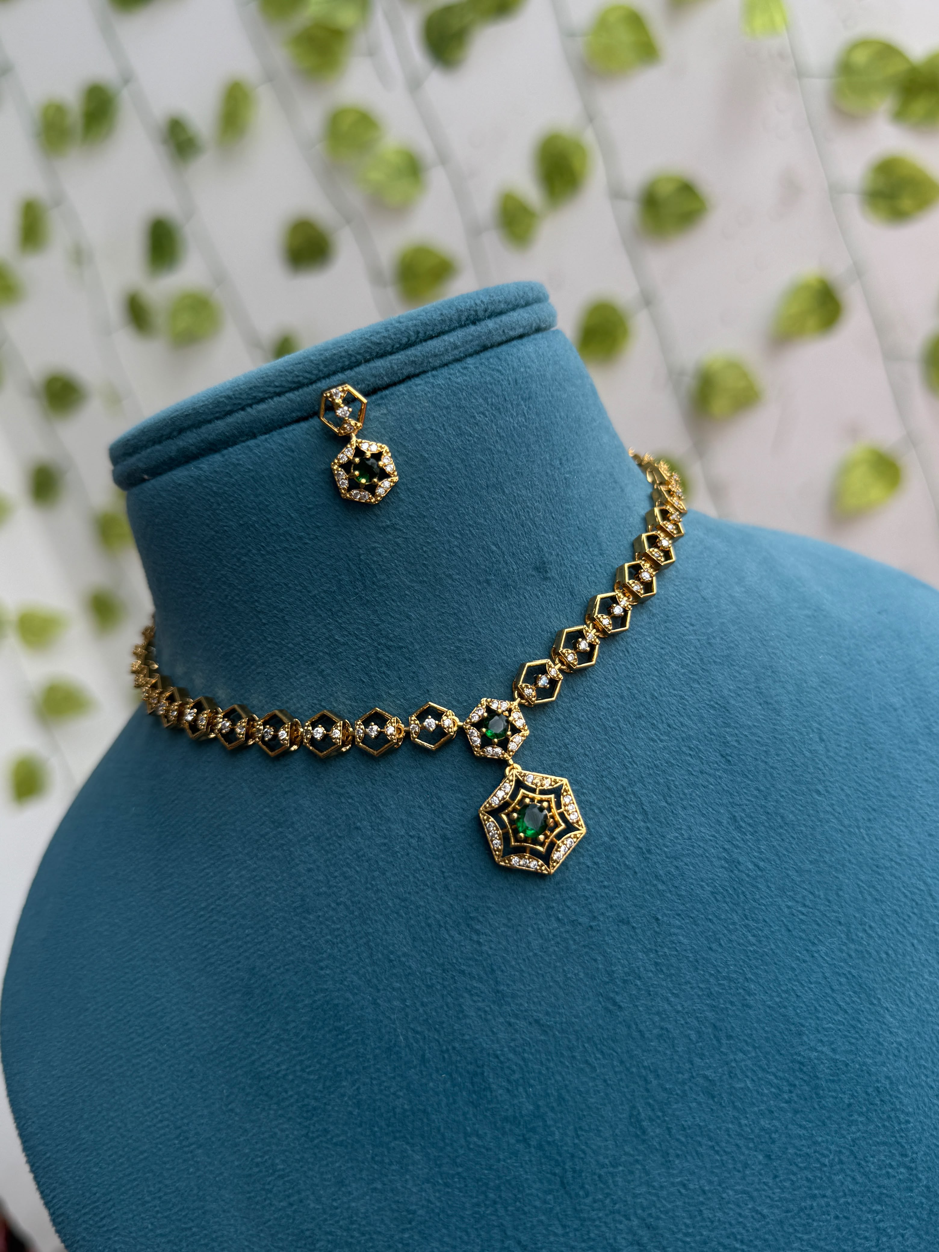Hexagon short neckset with earrings - Ns838