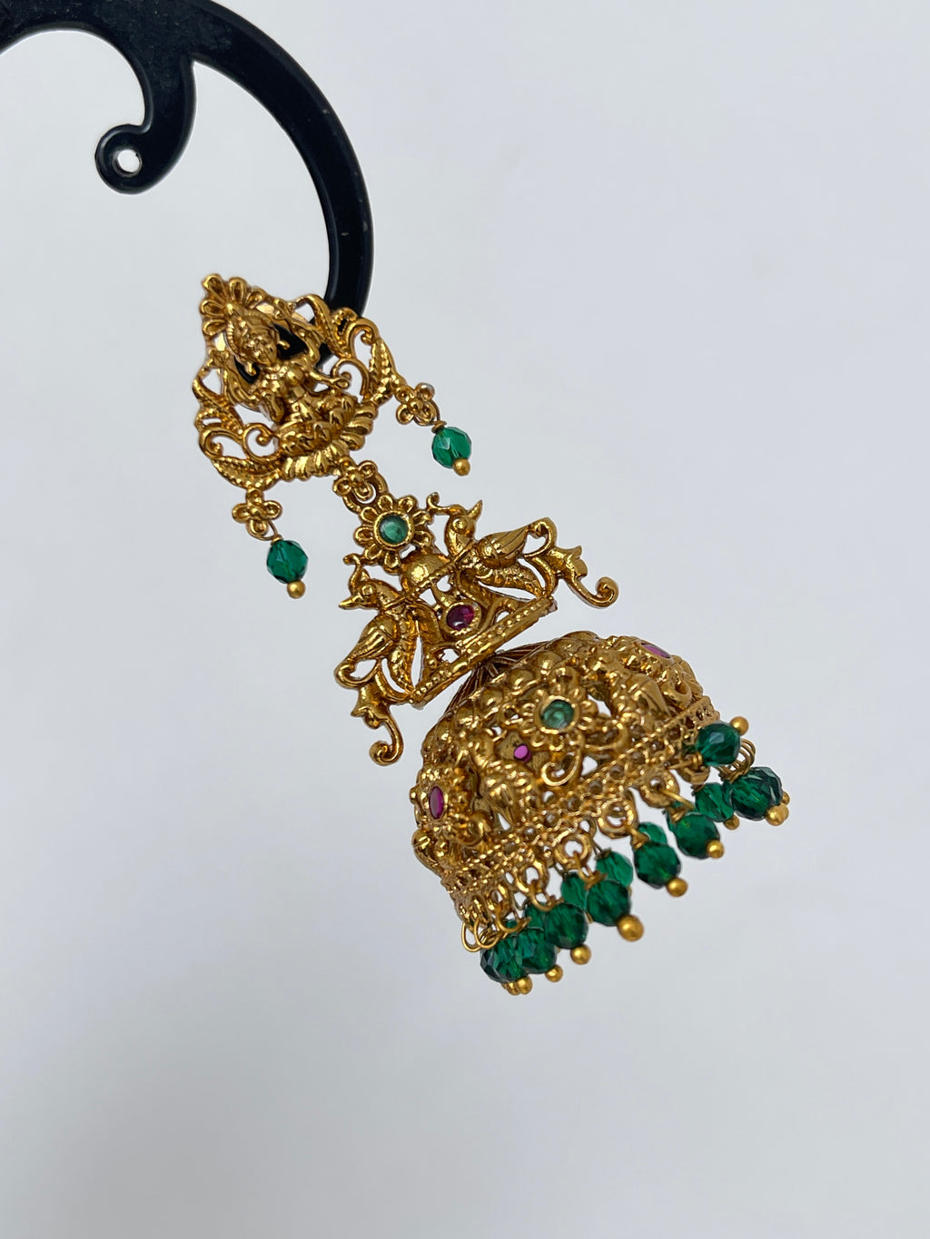 Lakshmi Devi green pink beads earrings