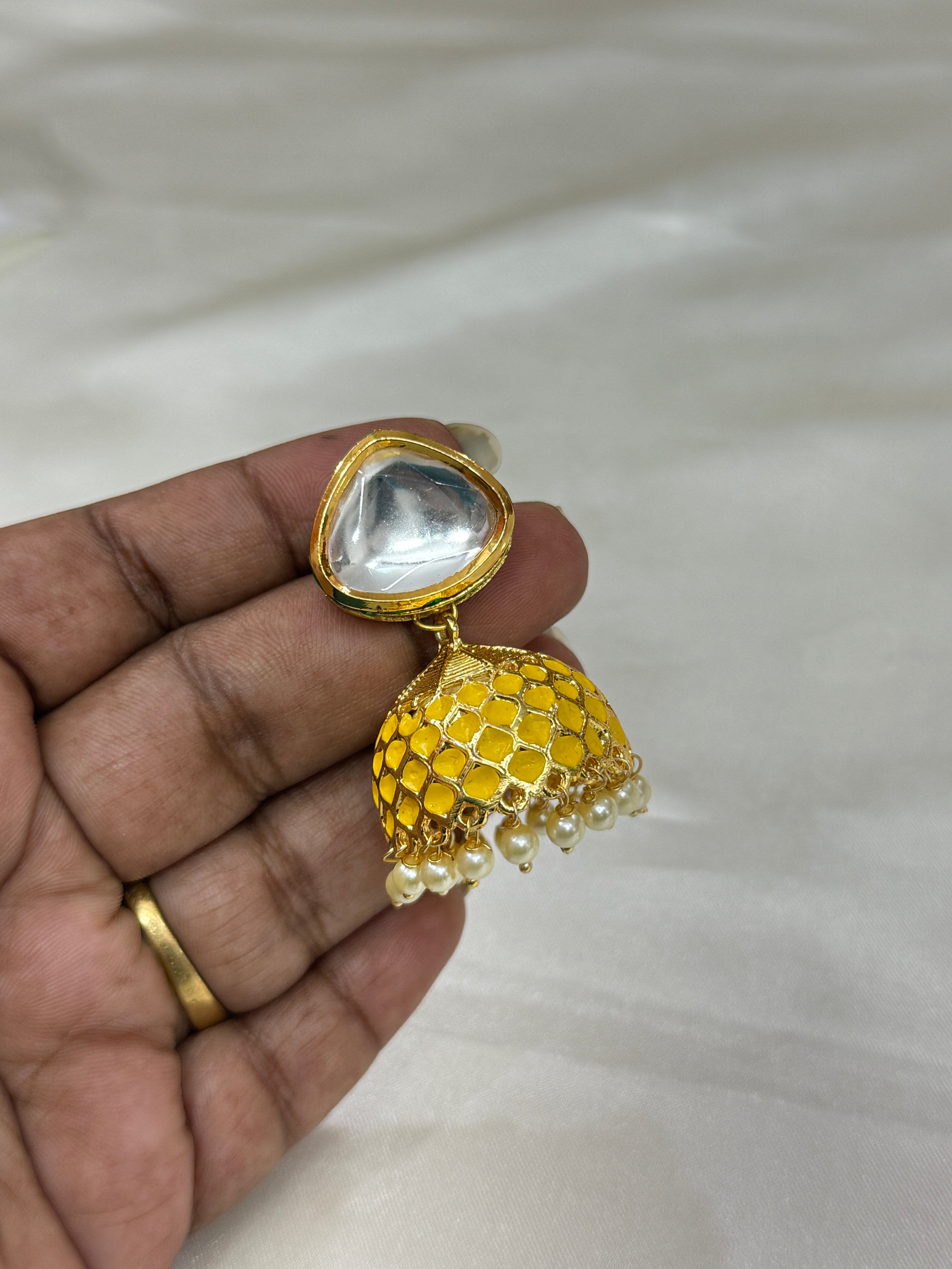 Kundan lightweight yellow earrings