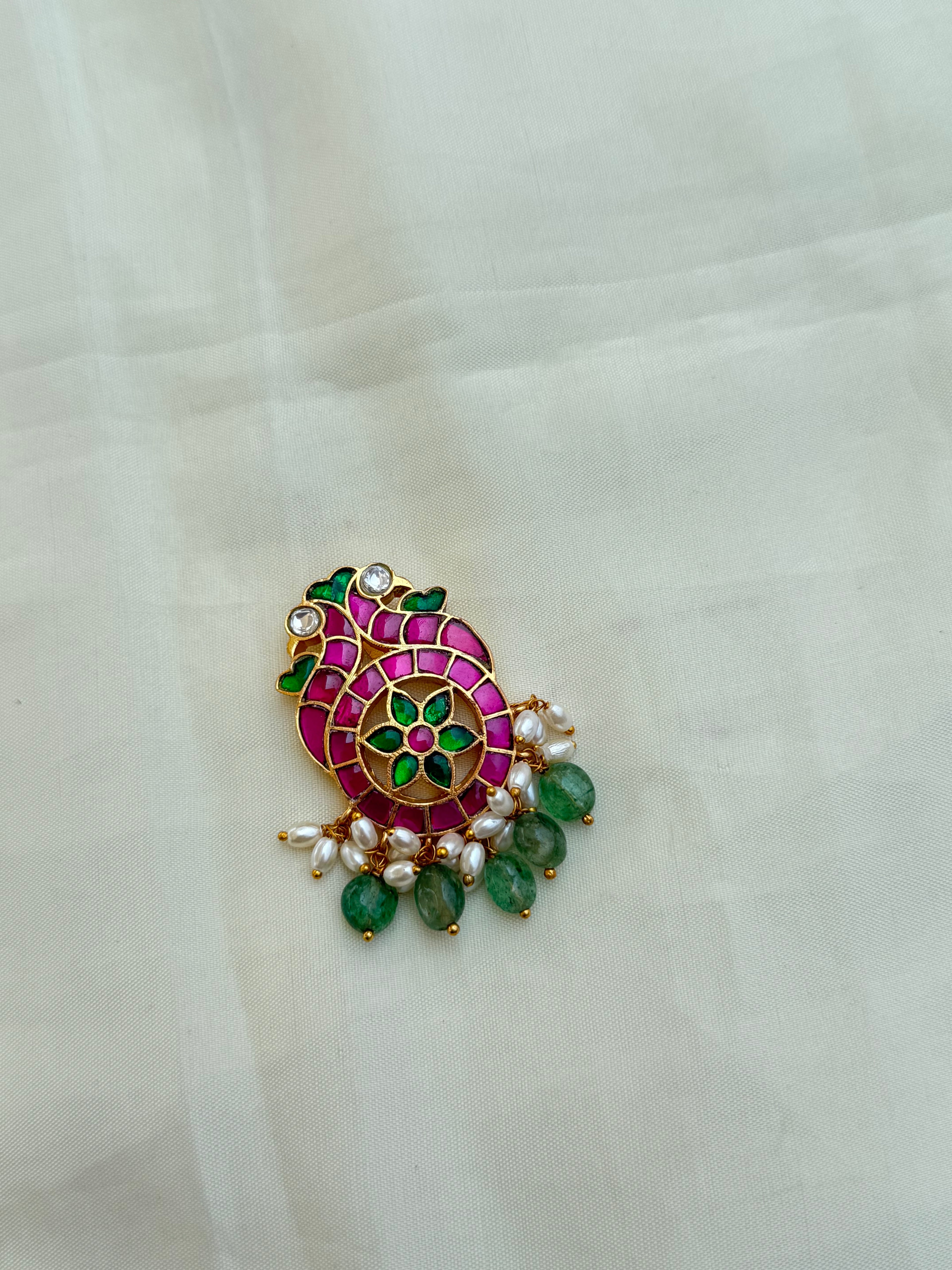 Jk006 jadau Kundan pendant with rice pearls