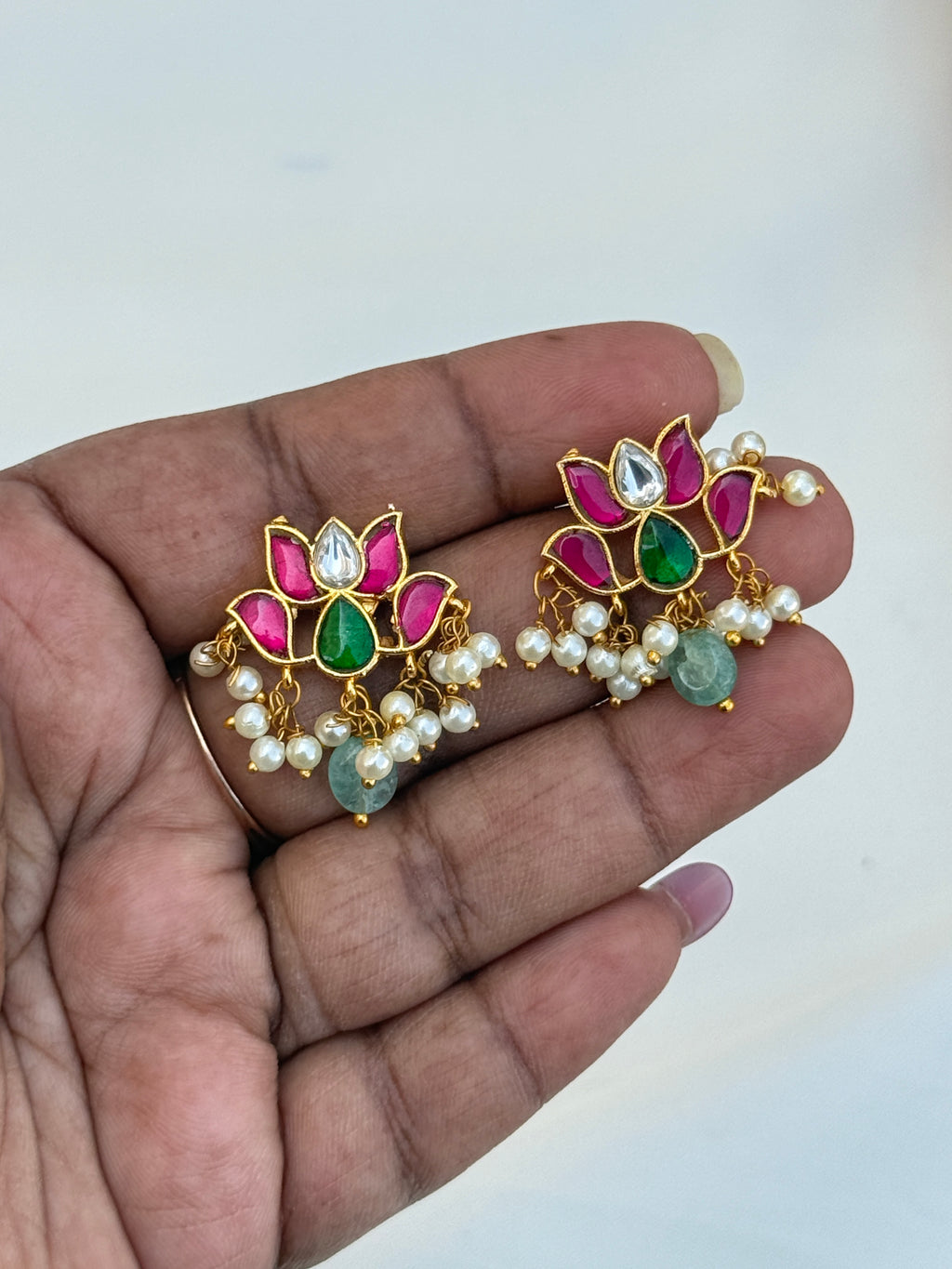 St031 jadau kundan lotus earrings