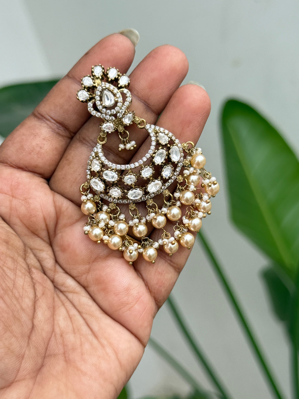 Er118 moissanite chandbali earrings