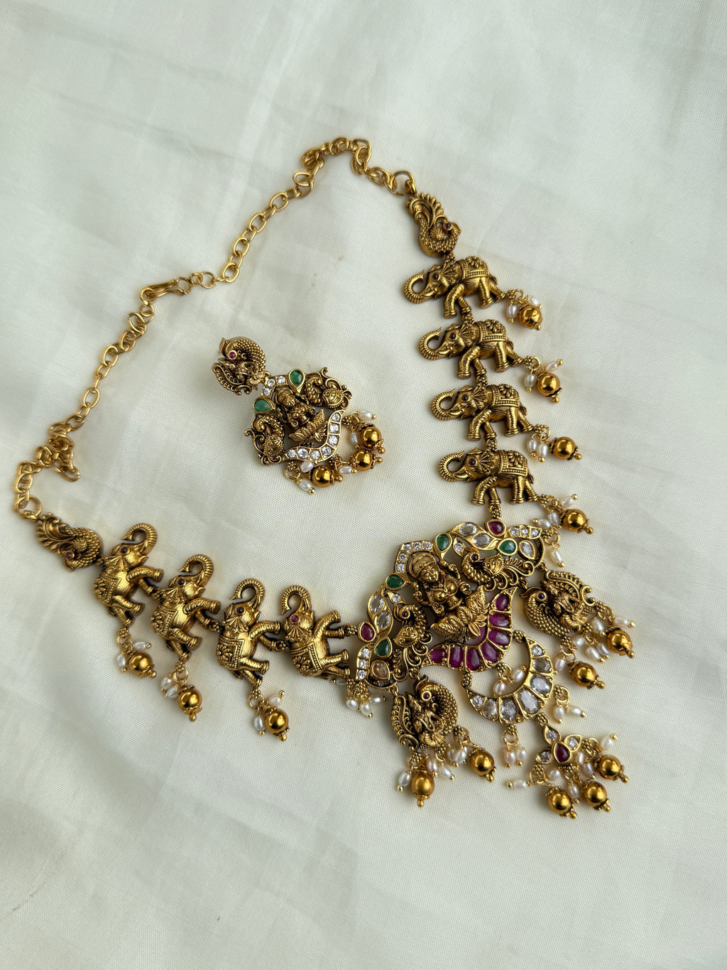 Ns309 kemp nakshi elephant Lakshmi Devi neckset