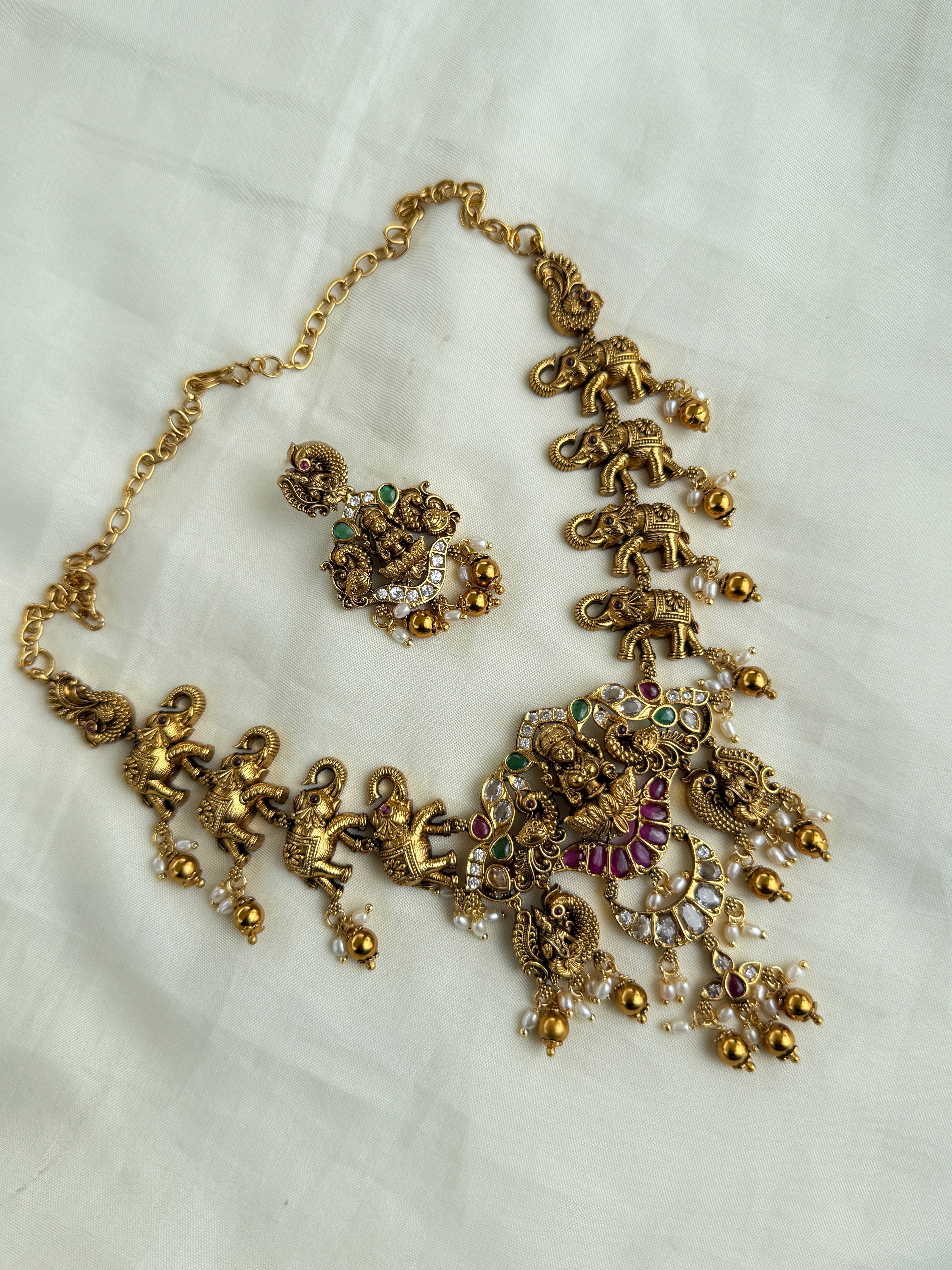 Ns309 kemp nakshi elephant Lakshmi Devi neckset