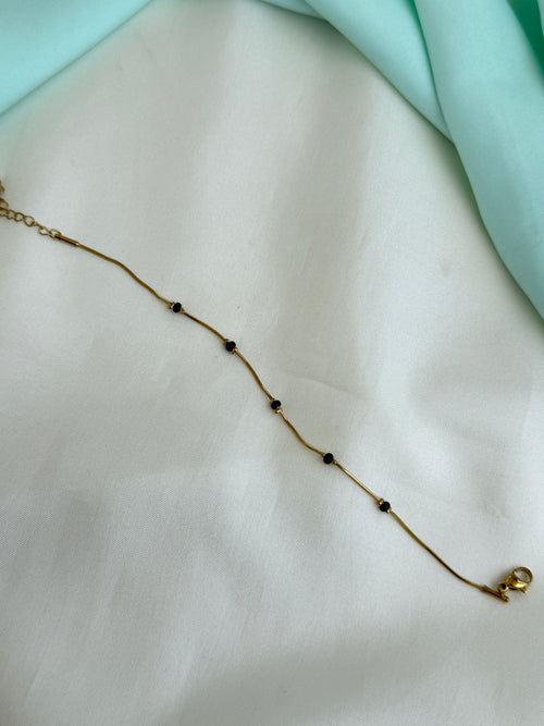 Ab576 black beads 8 inches adjustable chain bracelet
