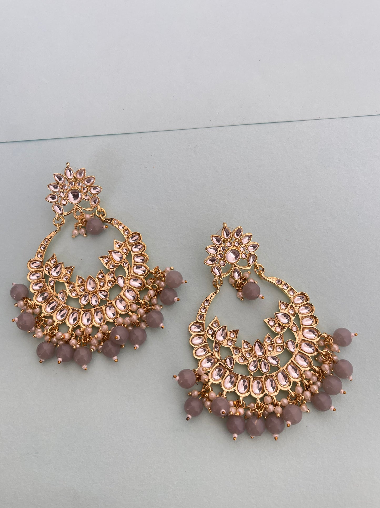 Big size grey chandbali earrings