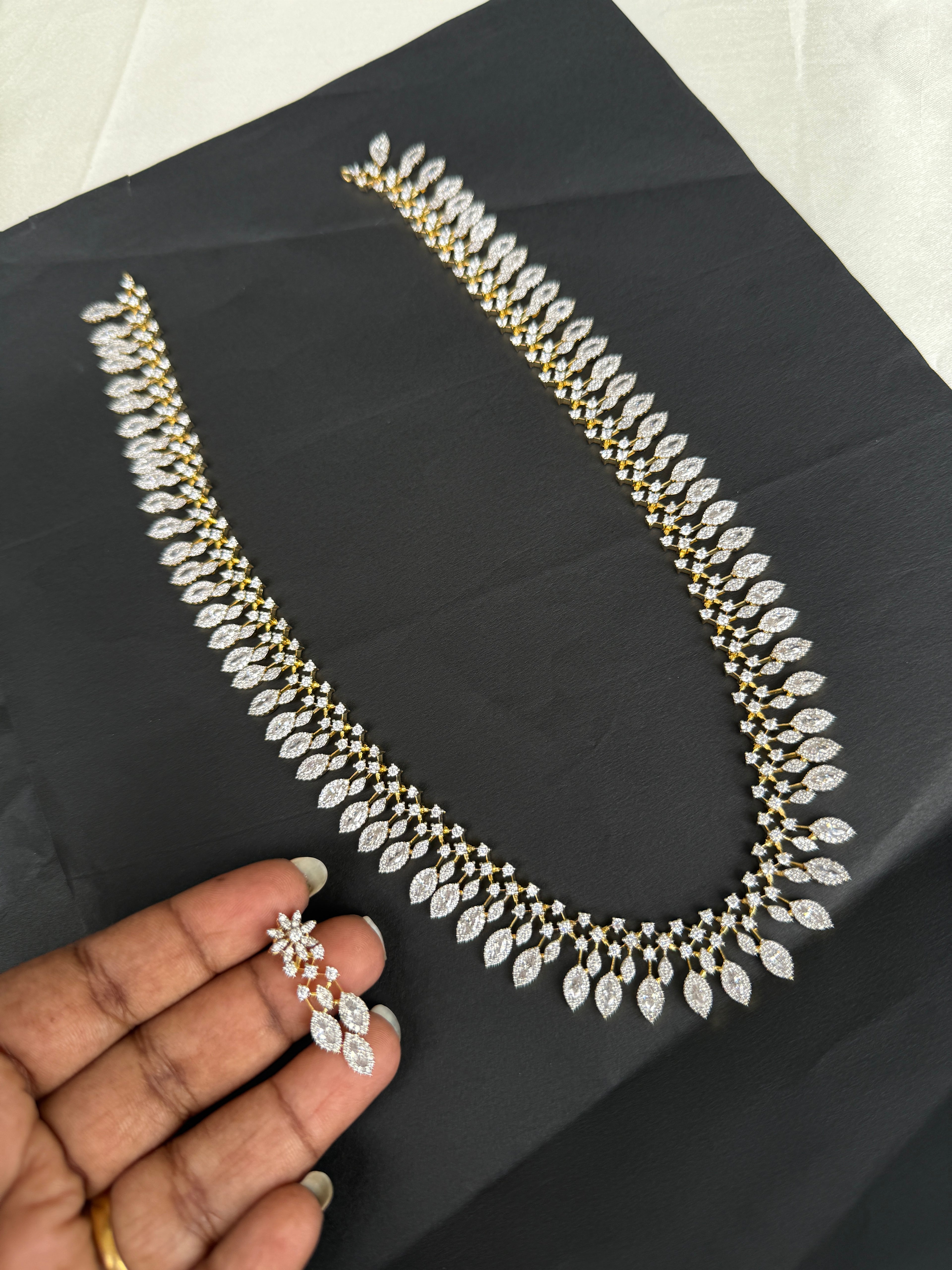 LH2036 diamond finish long haram Neckset with earrings