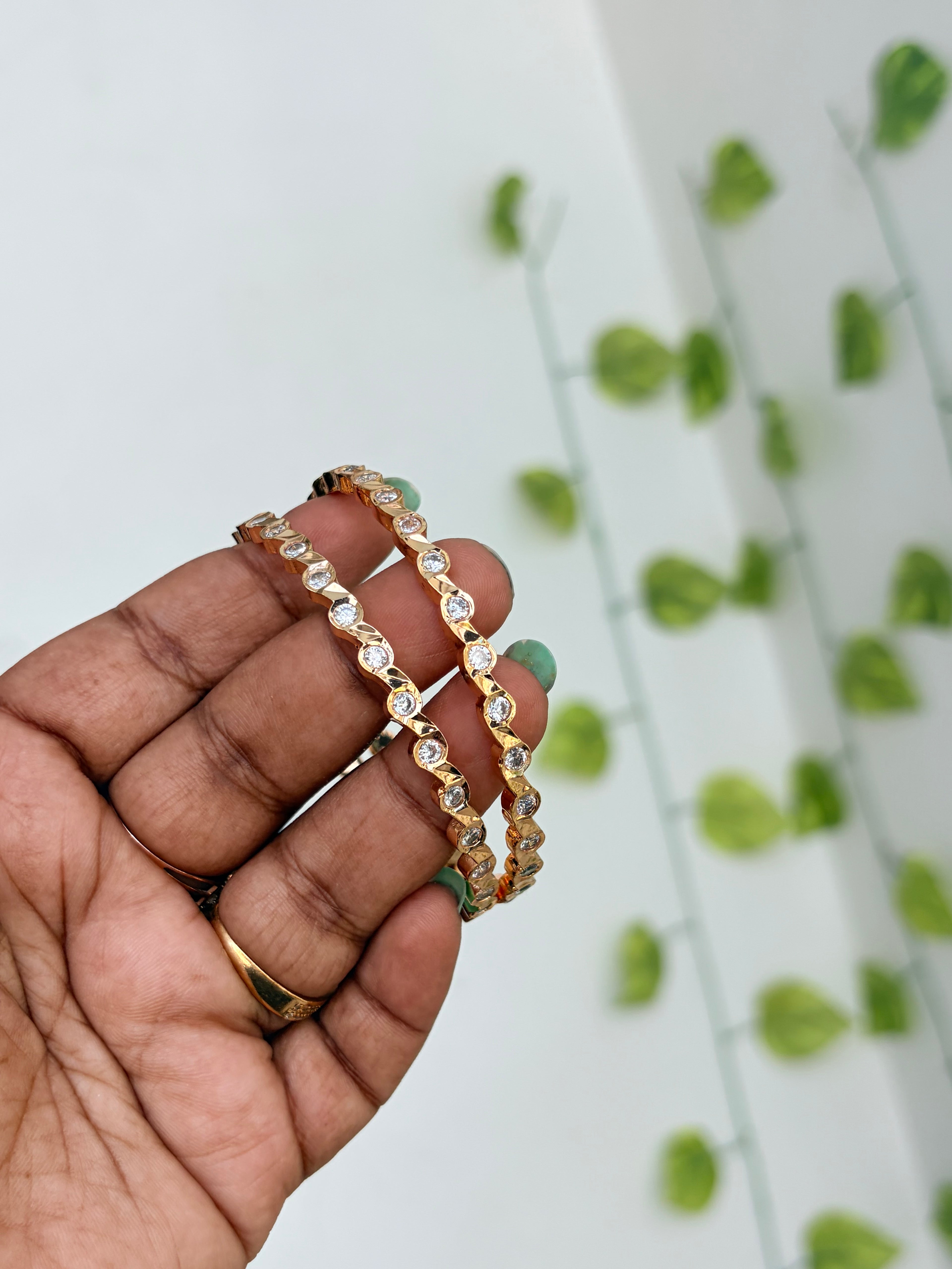 Unique panchaloham white stone bangles ph625