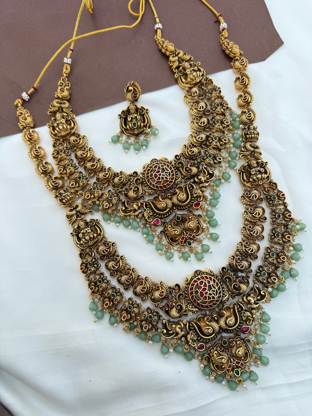 Bs251 2 layers dula peacock Lakshmi devi bridal set