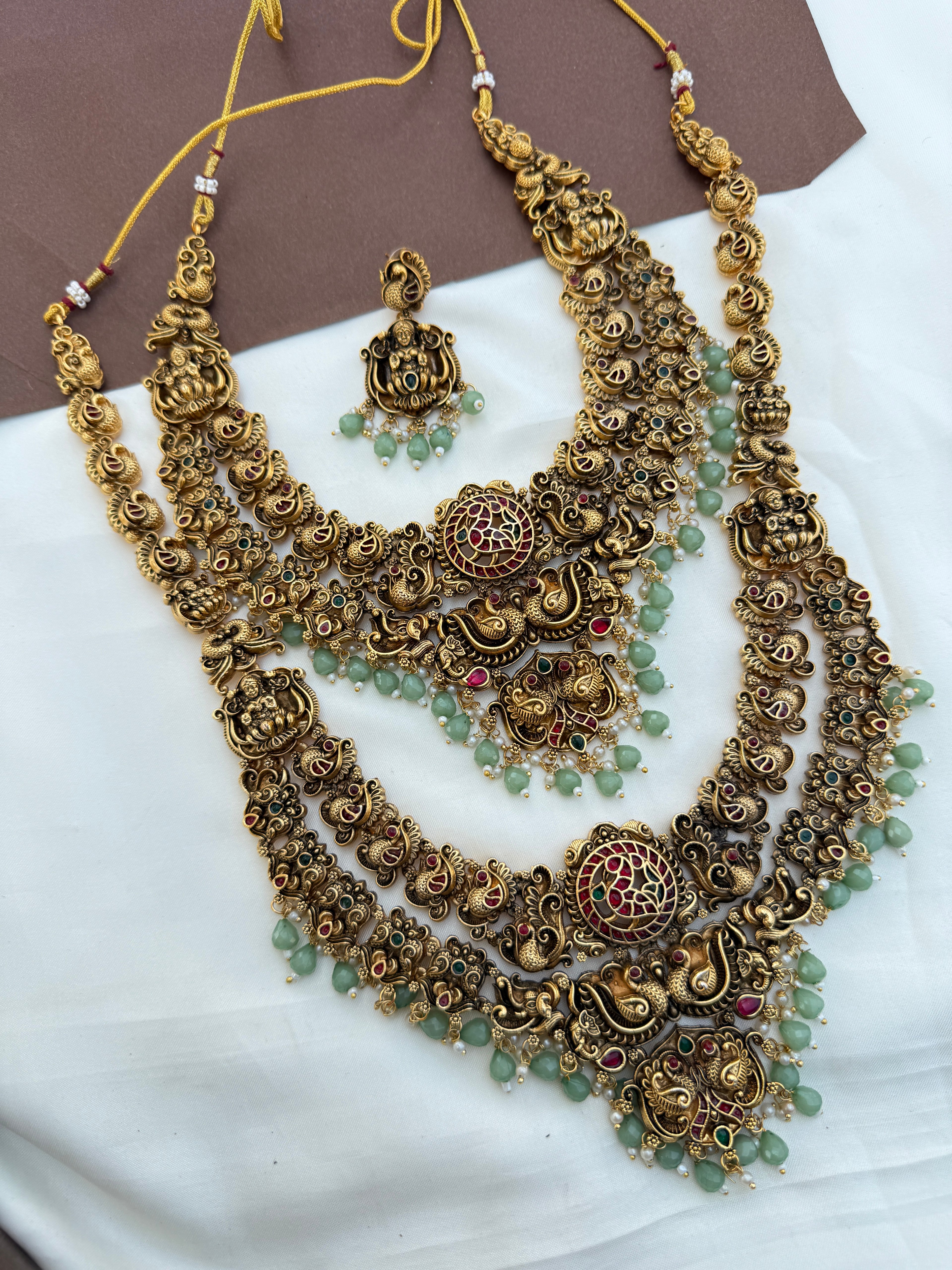 Bs251 2 layers dula peacock Lakshmi devi bridal set