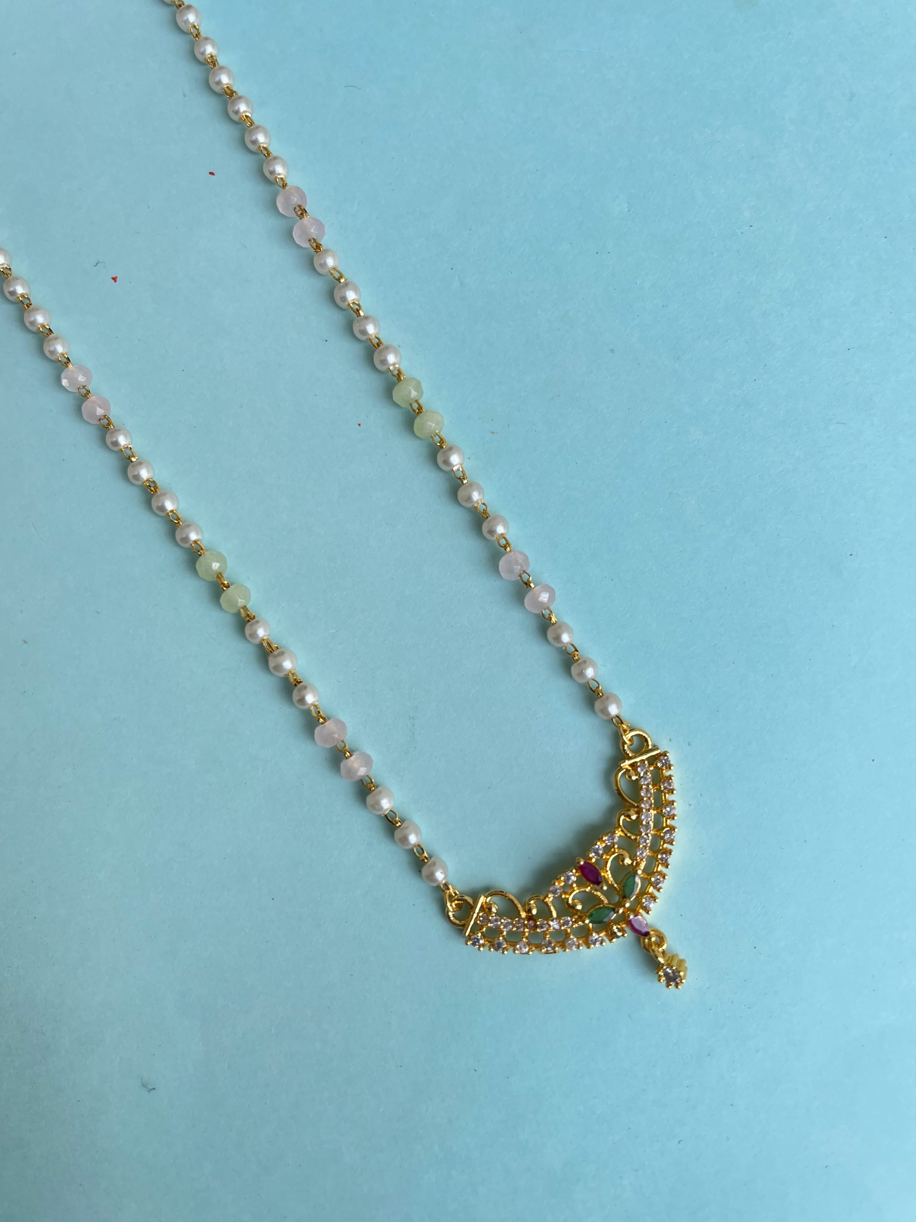 Single line pearl chain with pendant pc012