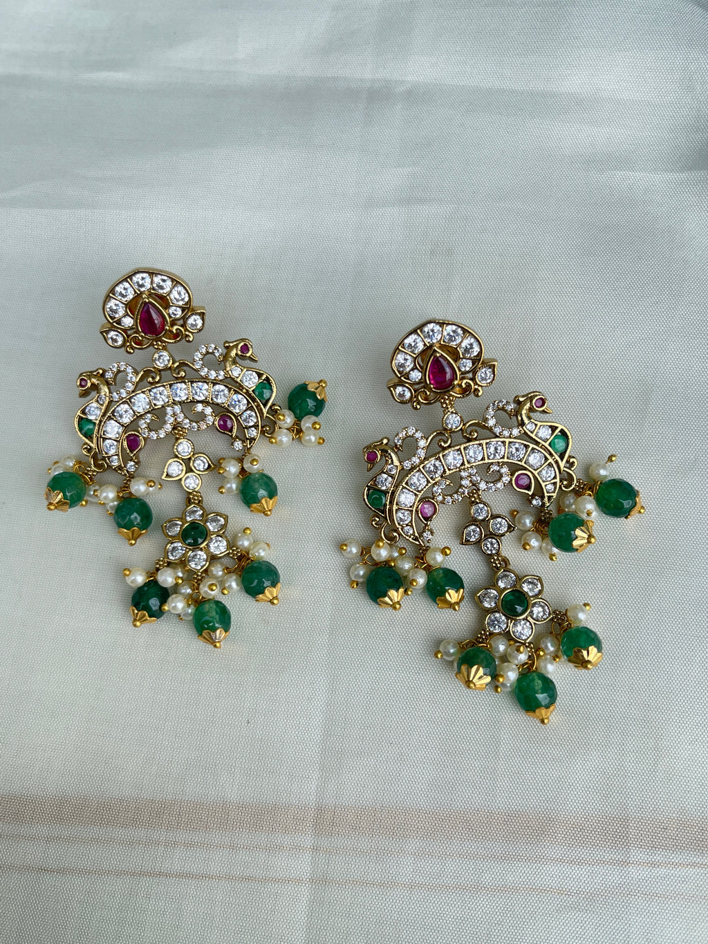 Green beads chandbali earrings
