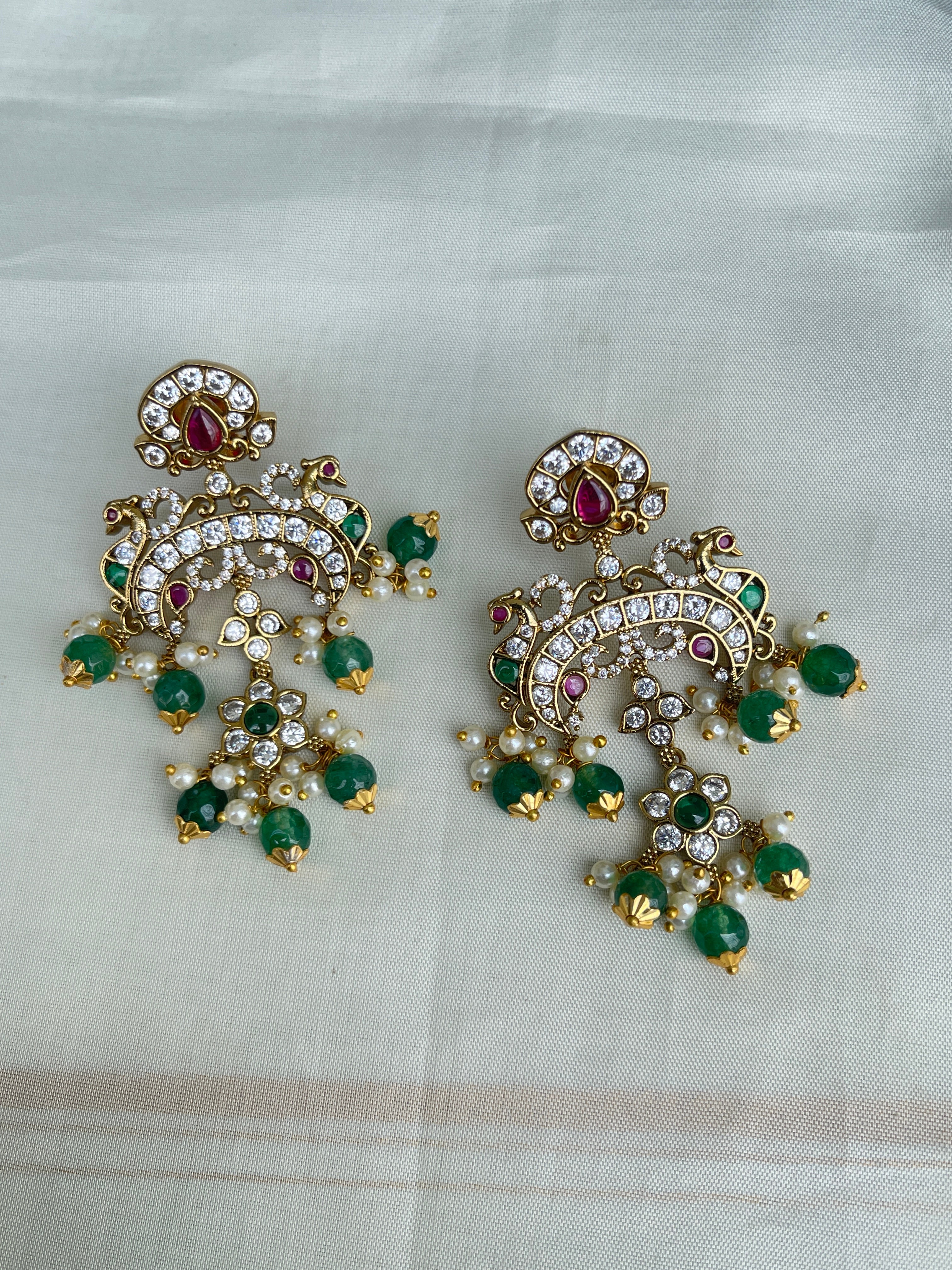 Green beads chandbali earrings
