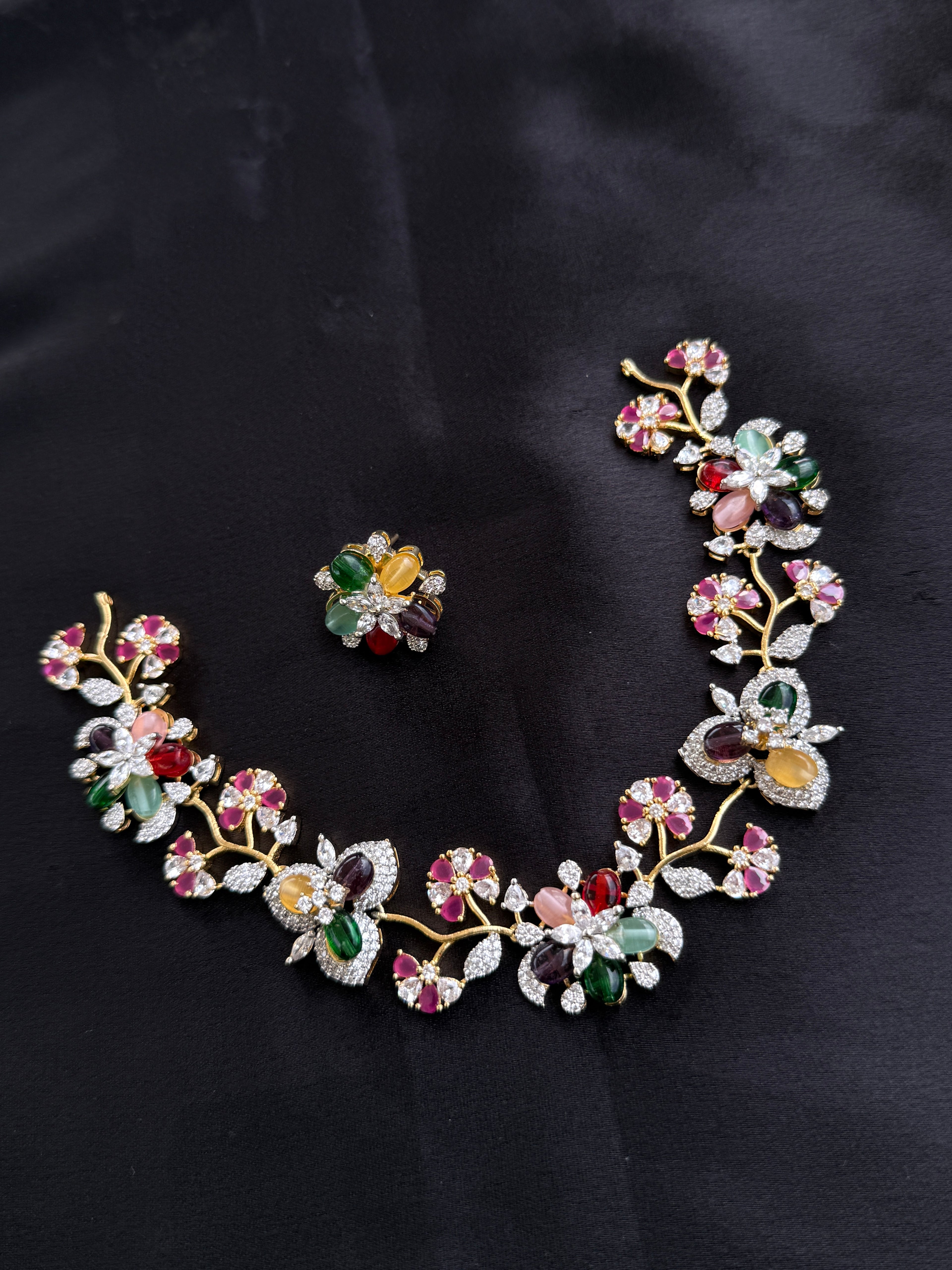 Ns212 multi flower zircon neckset with earrings