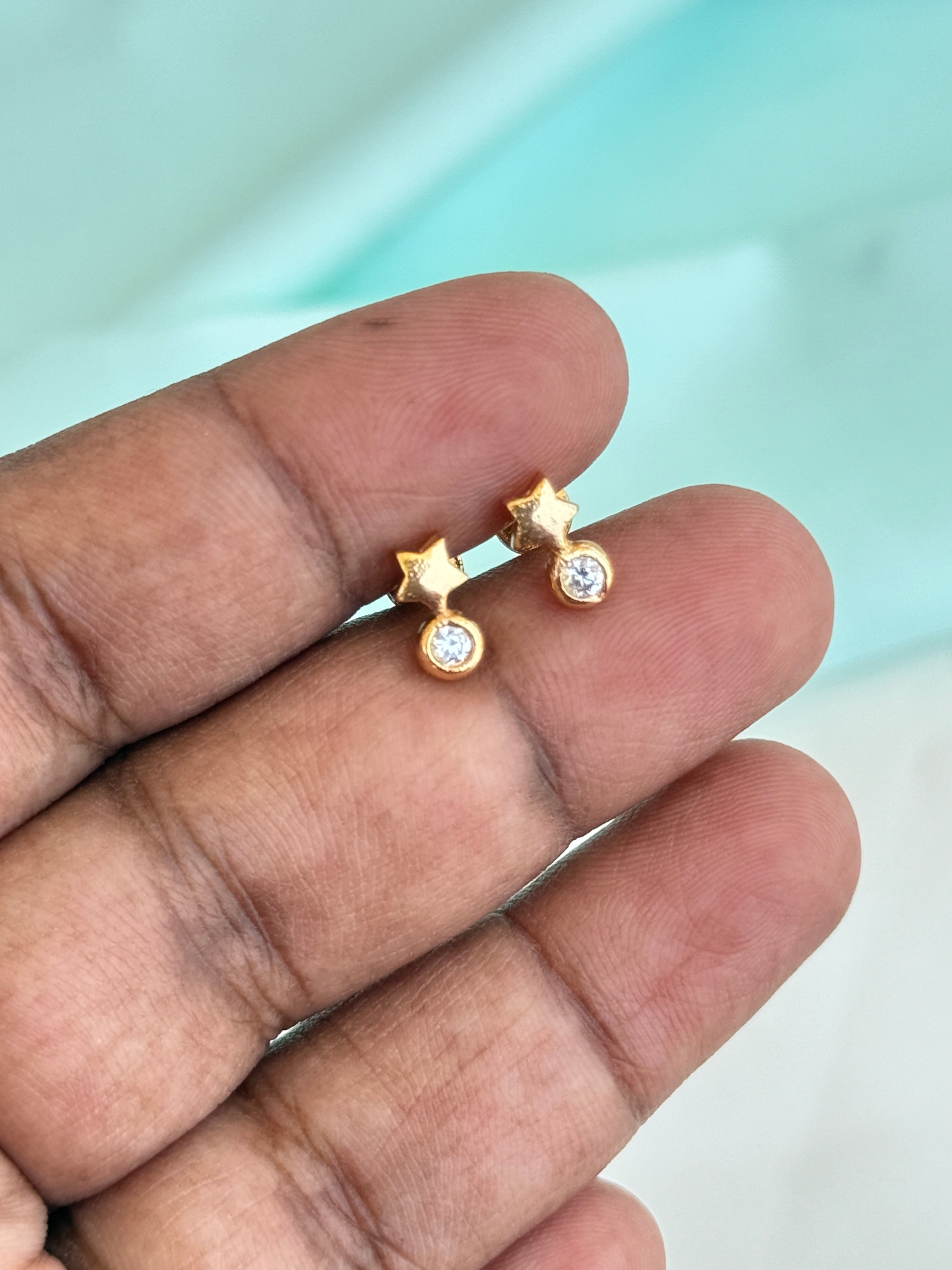 Ph501 panchaloham small star stone suit back screw earrings