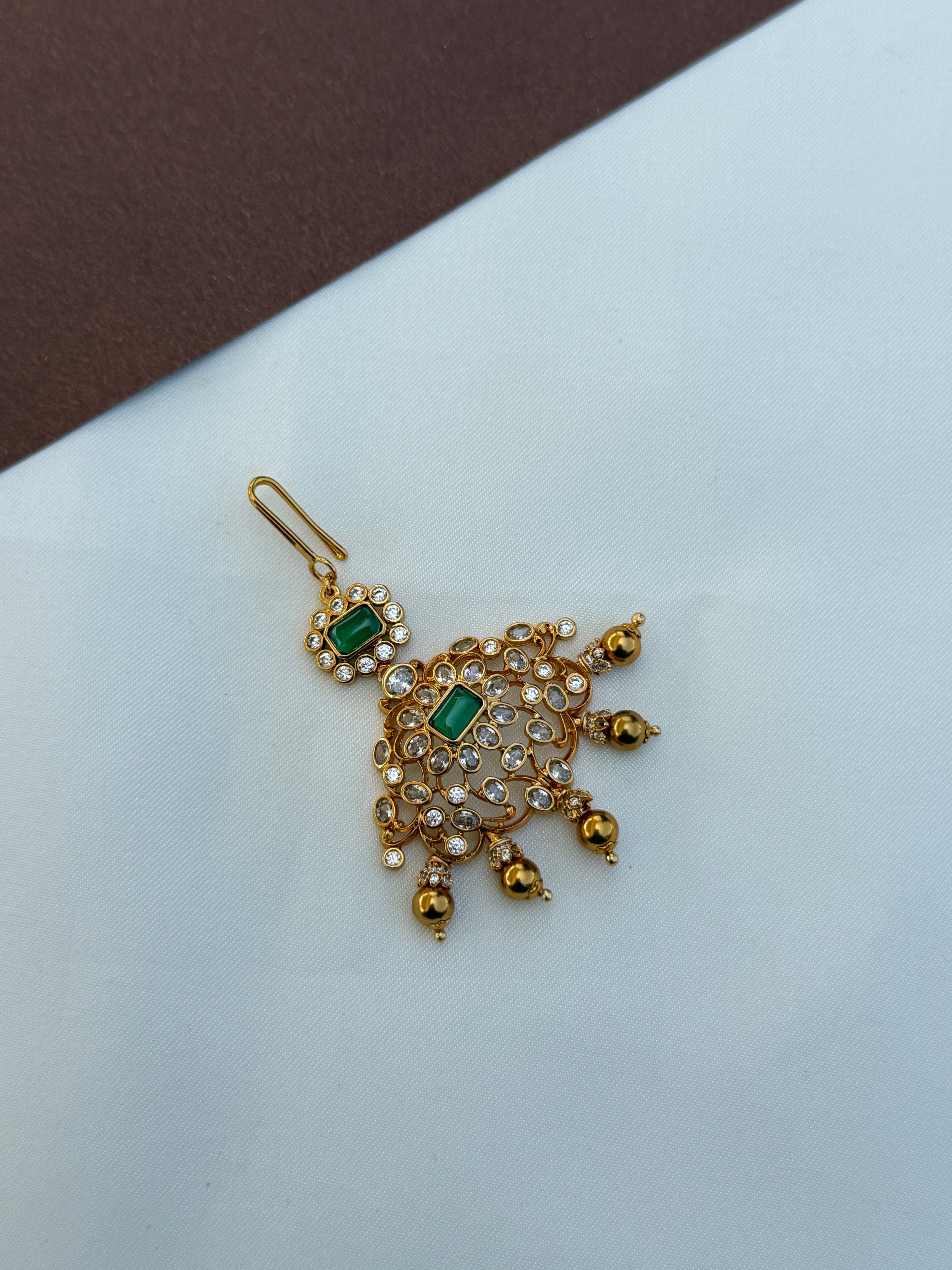 Tk718 green stone gold ball tikka