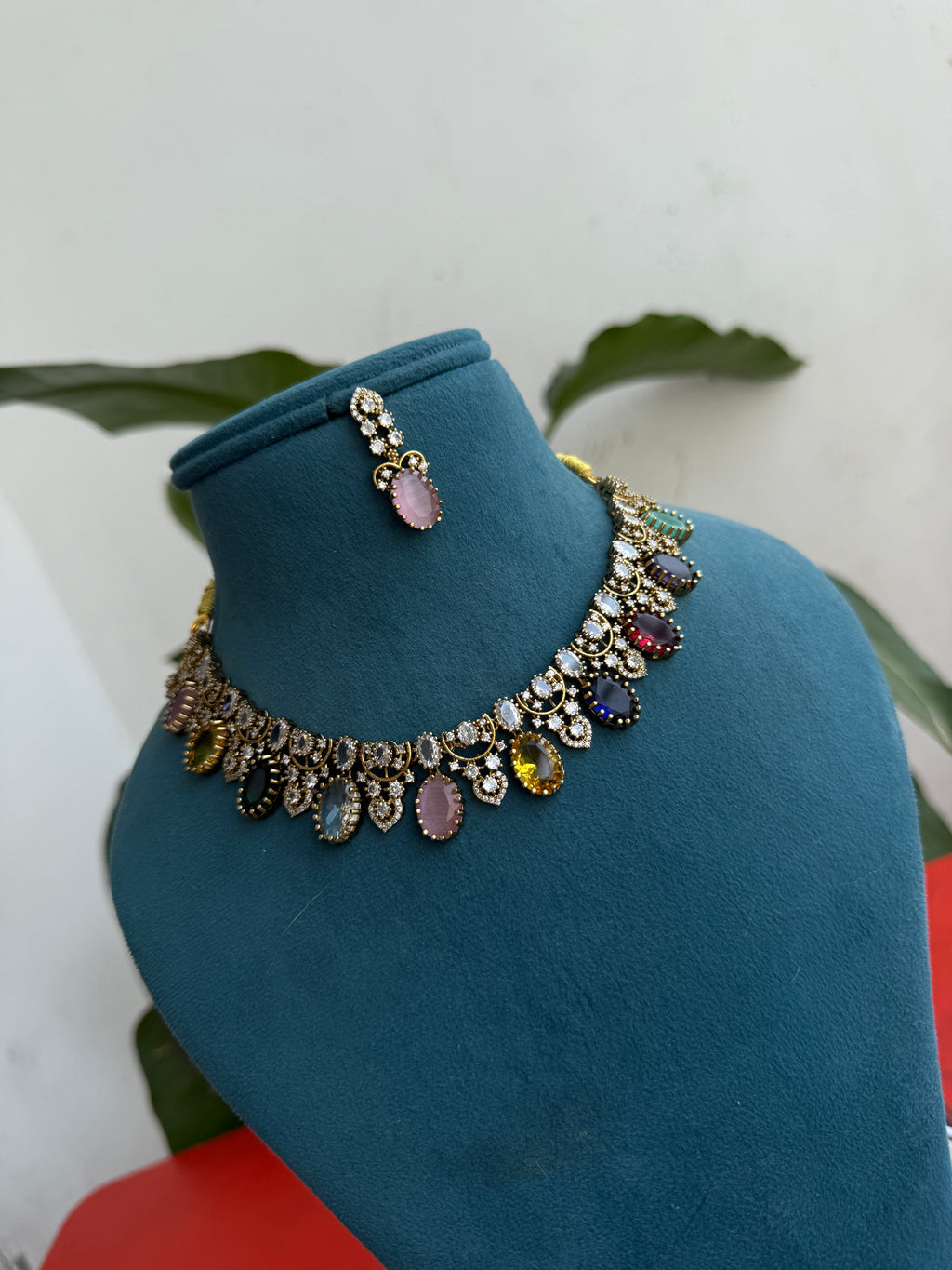 NS379 Multi Navaratan Neckset with Earrings