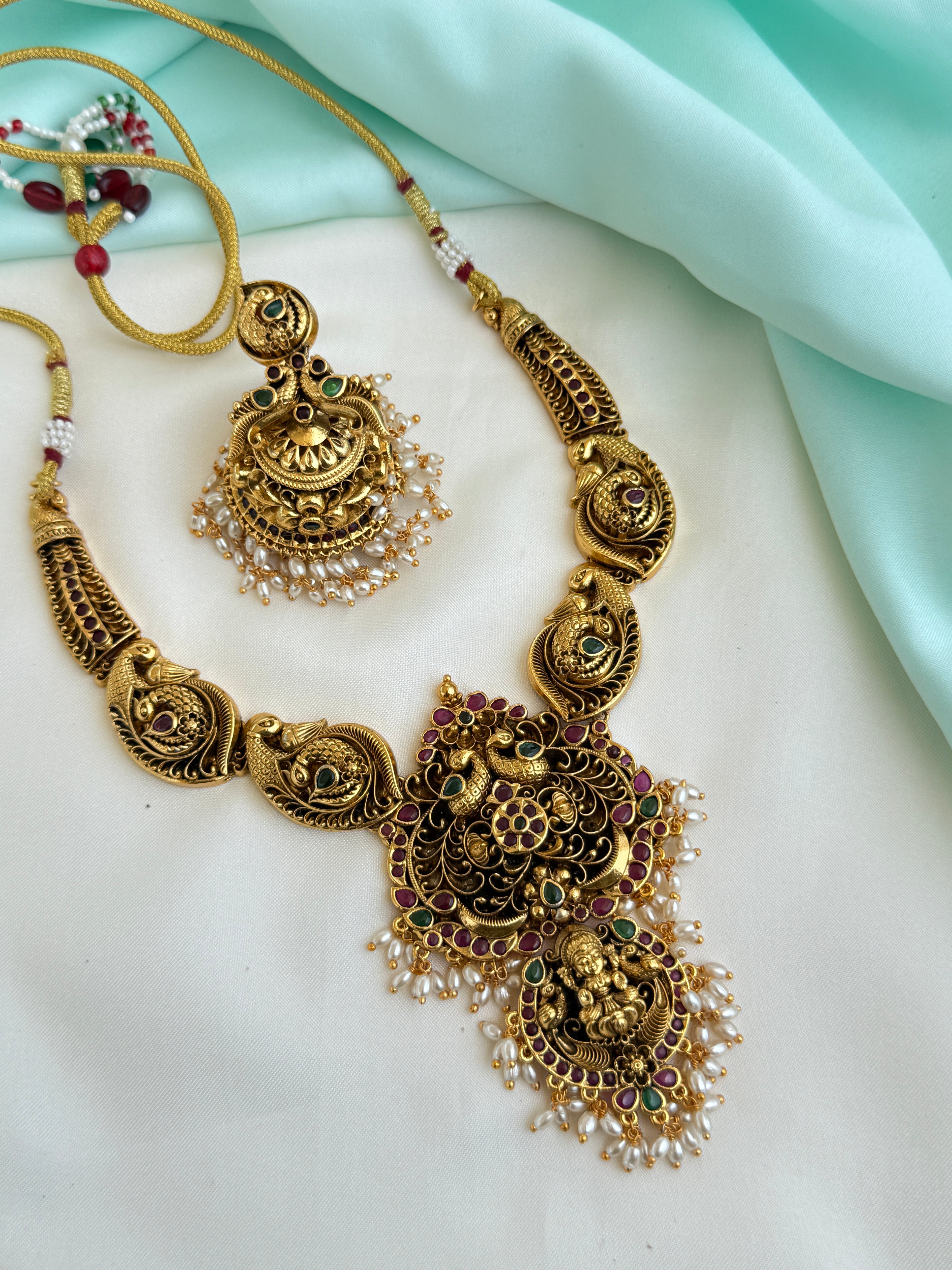 Ns253 nakshi dual peacock neckset with heavy earrings