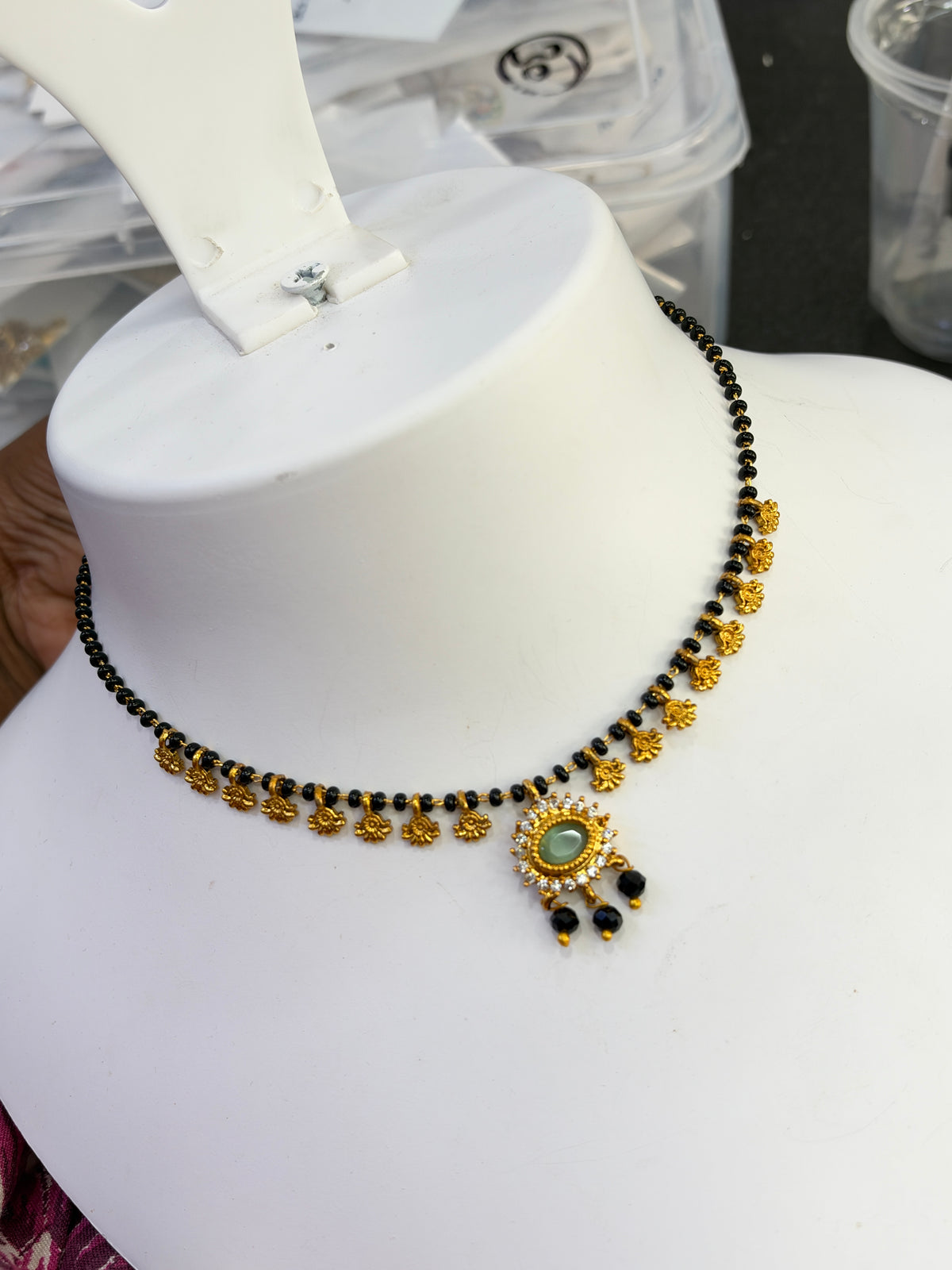 Black beads with petals 18 inches - available in multiple color options Bb443