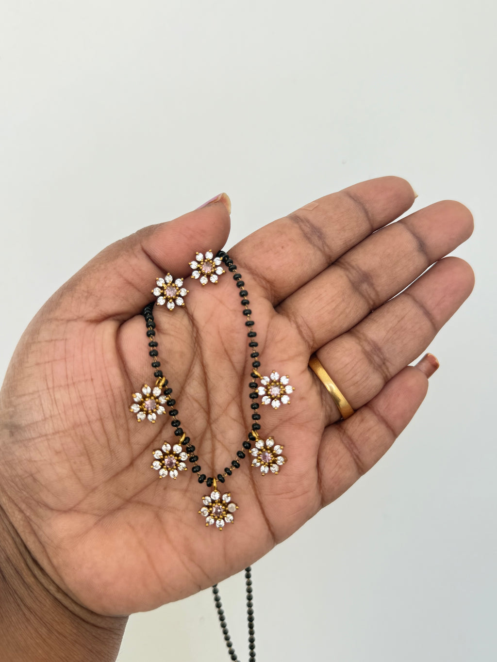 5 flowers 20inches  Blackbeads with studs bb0046