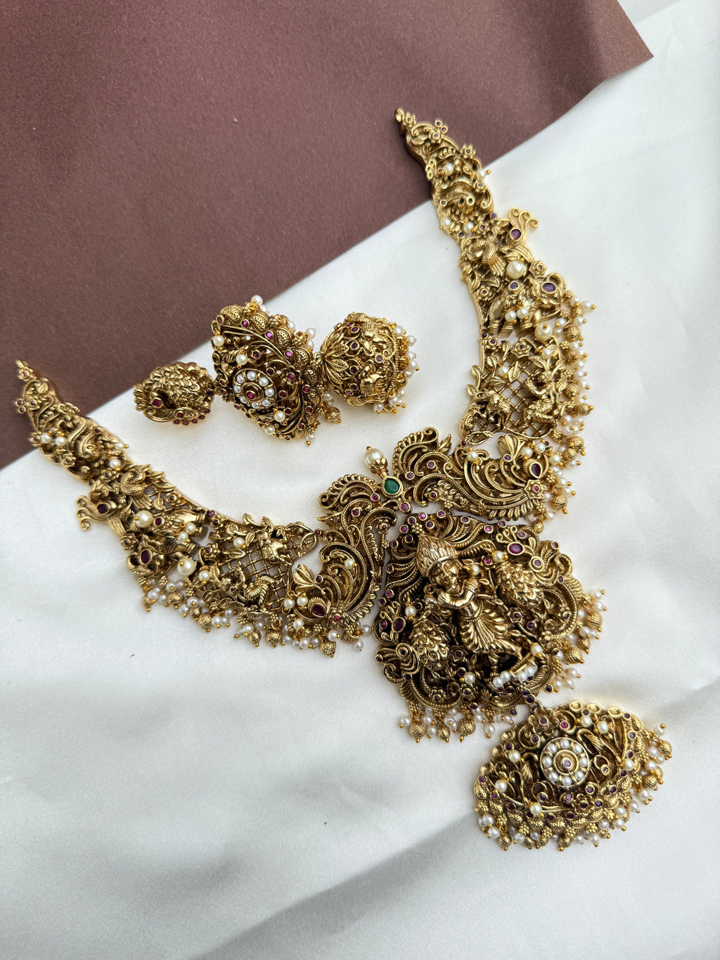 Ns359 beautiful lord Krishna heavy 3D nakshi 3/4th Neckset
