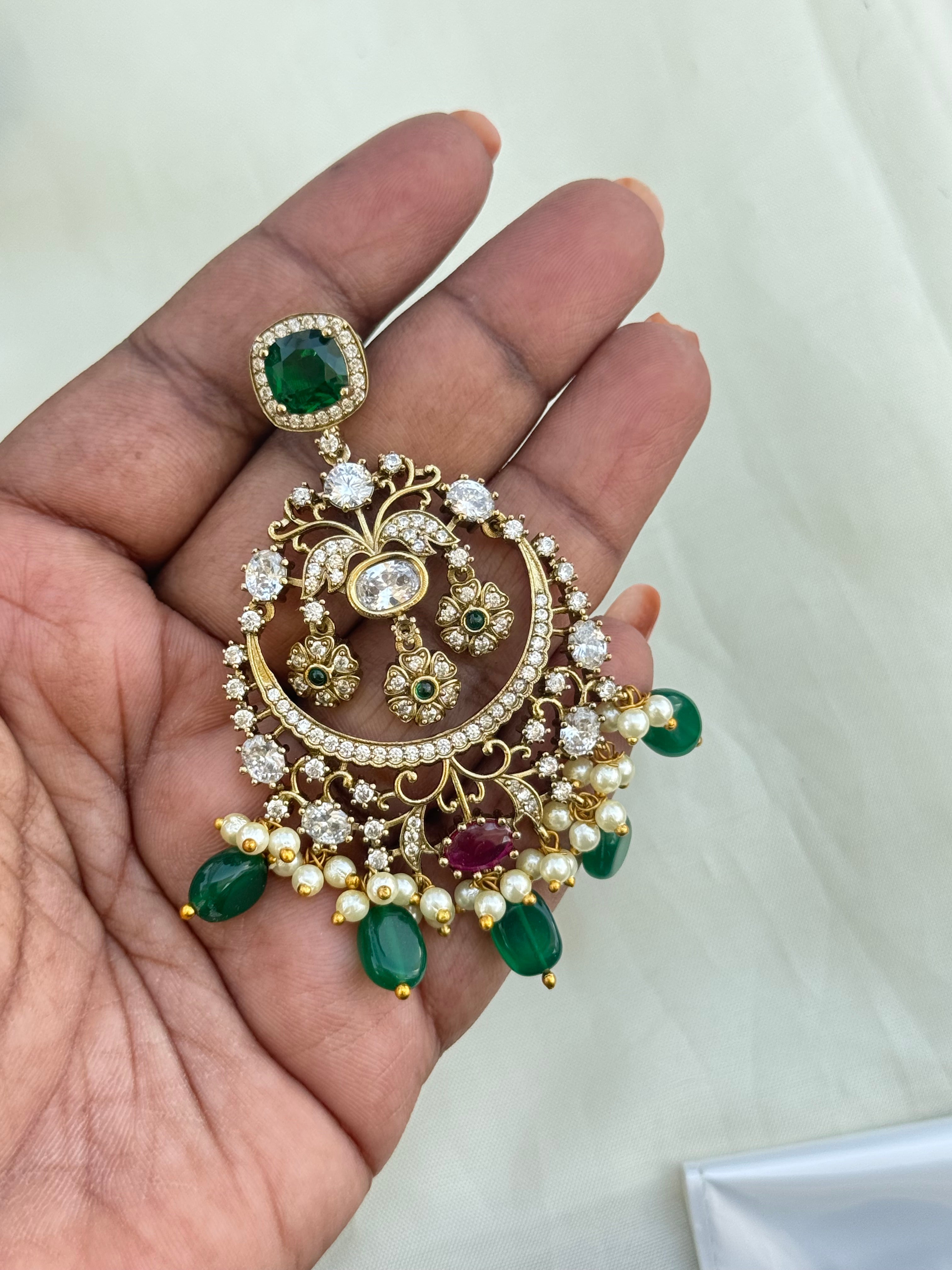 Er2050 green beads chandbali earrings