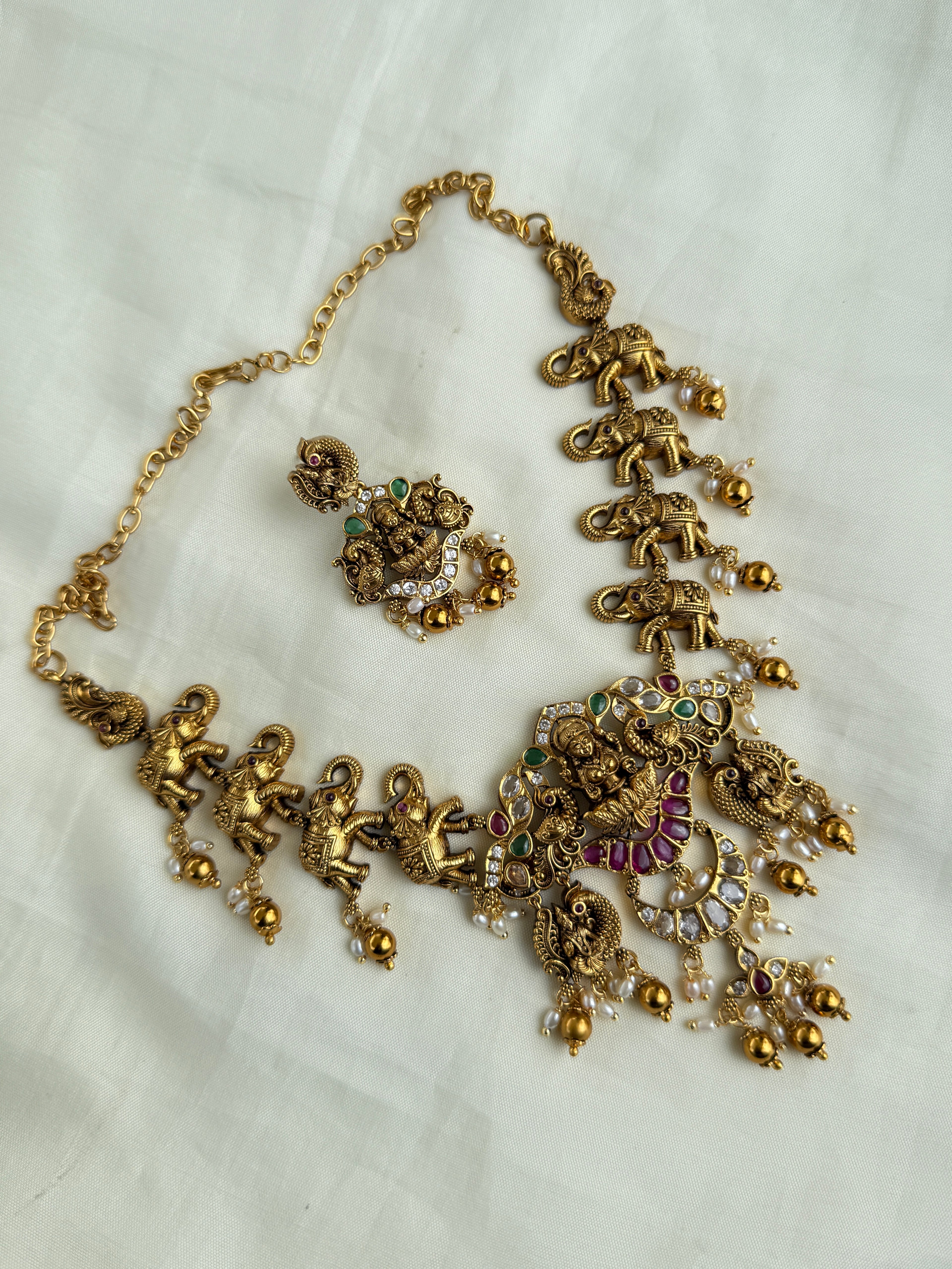 Ns309 kemp nakshi elephant Lakshmi Devi neckset