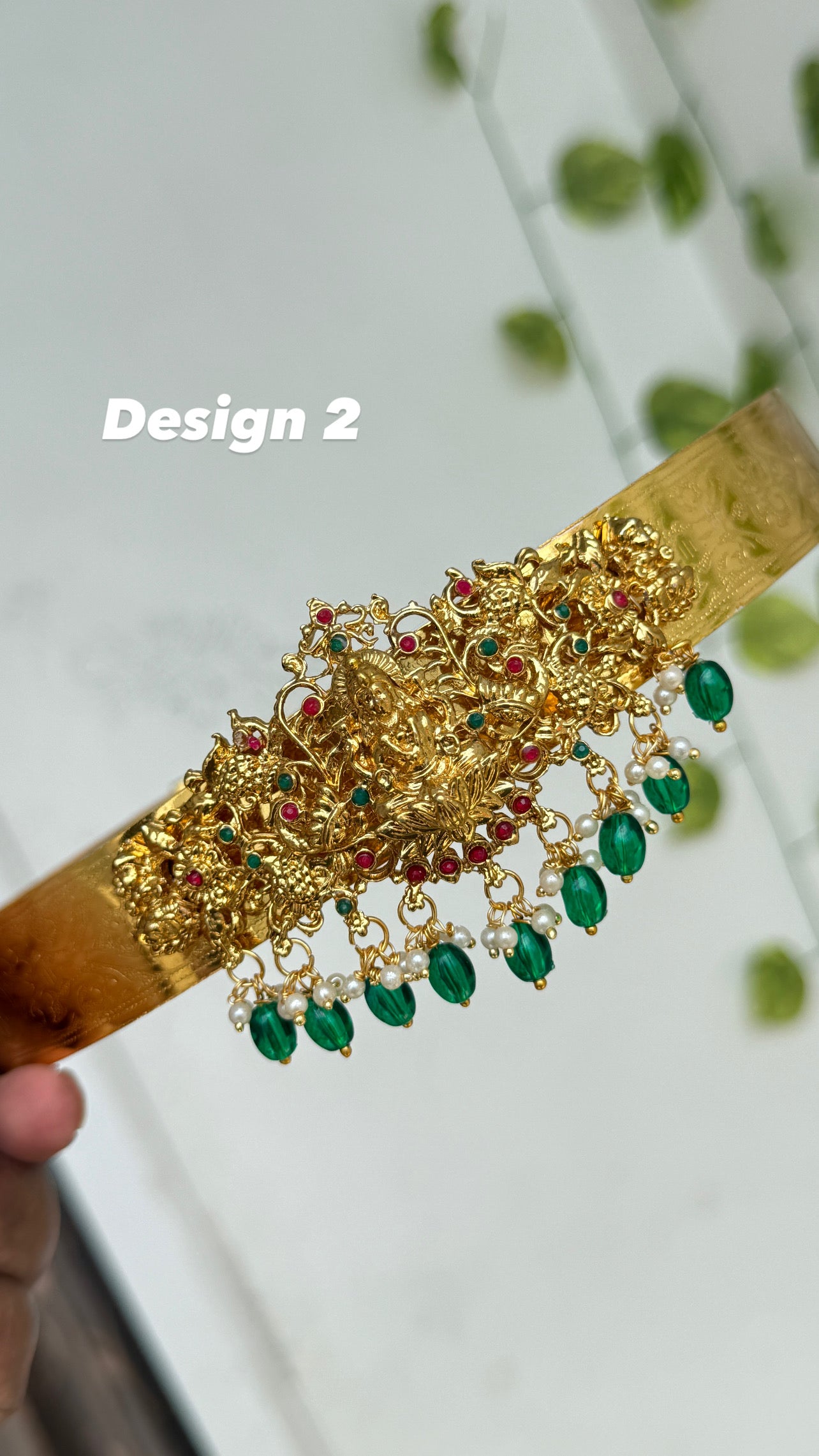 Hb703 textured Lakshmi devi with green beads hipbelt
