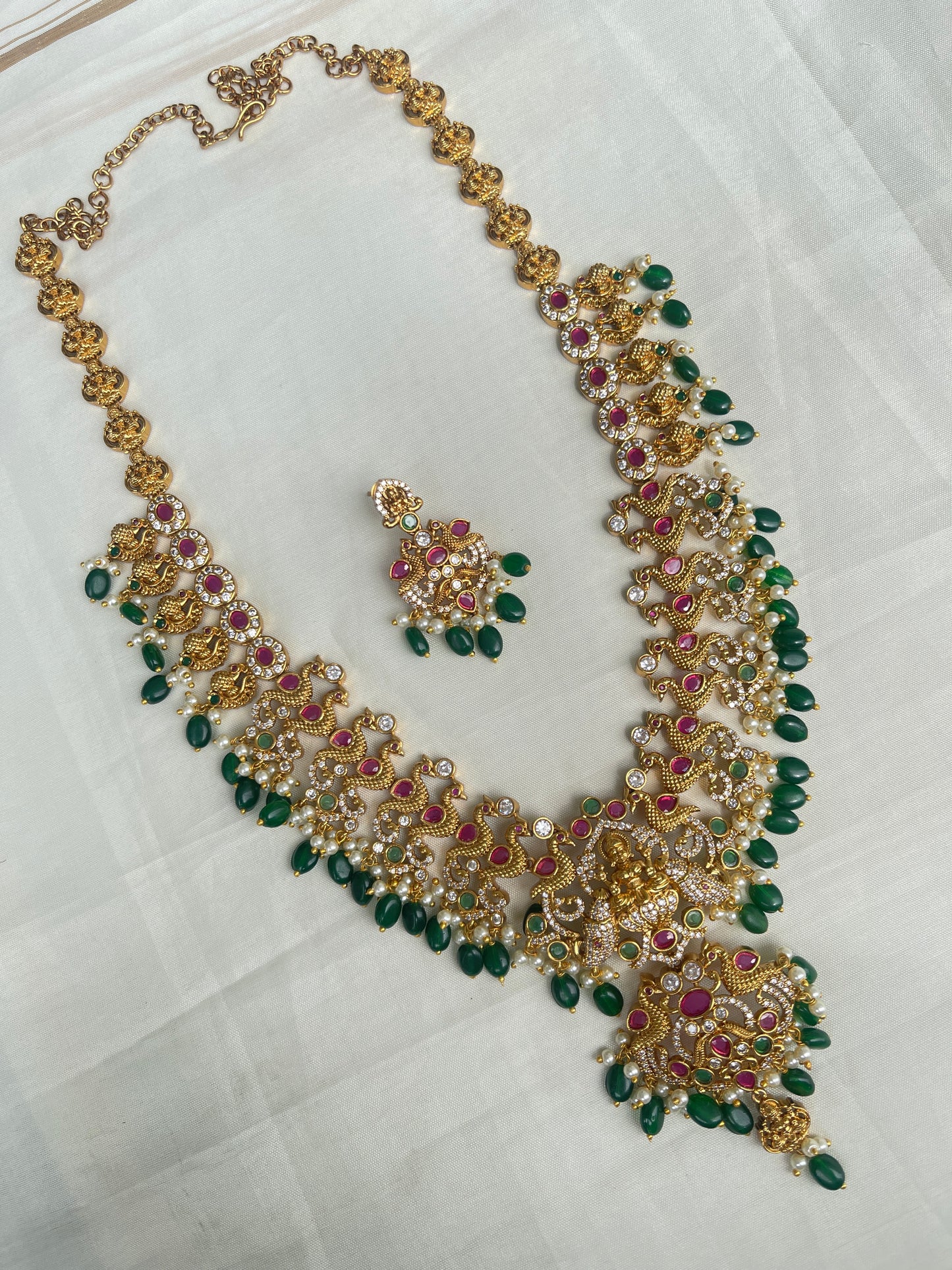 Lh1584 green beads peacock long haram