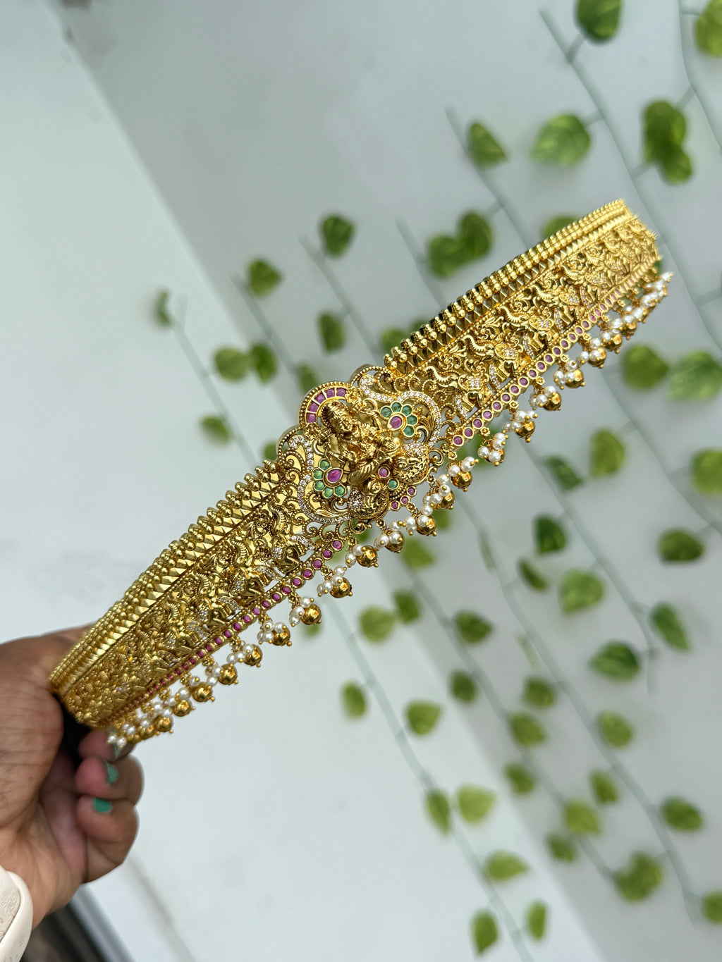 Hb709 Lakshmidevi texted with gold balls hipbelt