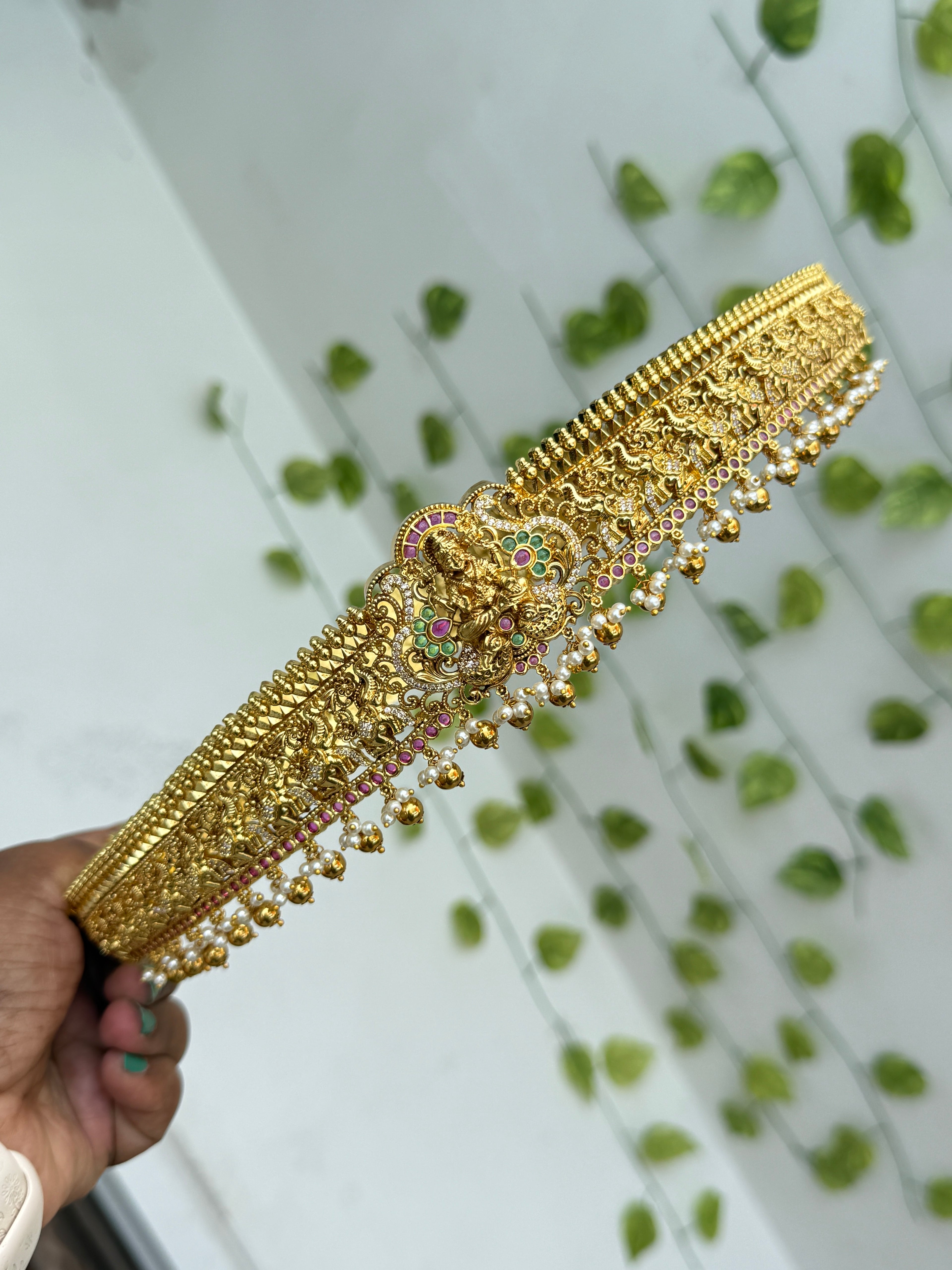Hb709 Lakshmidevi texted with gold balls hipbelt