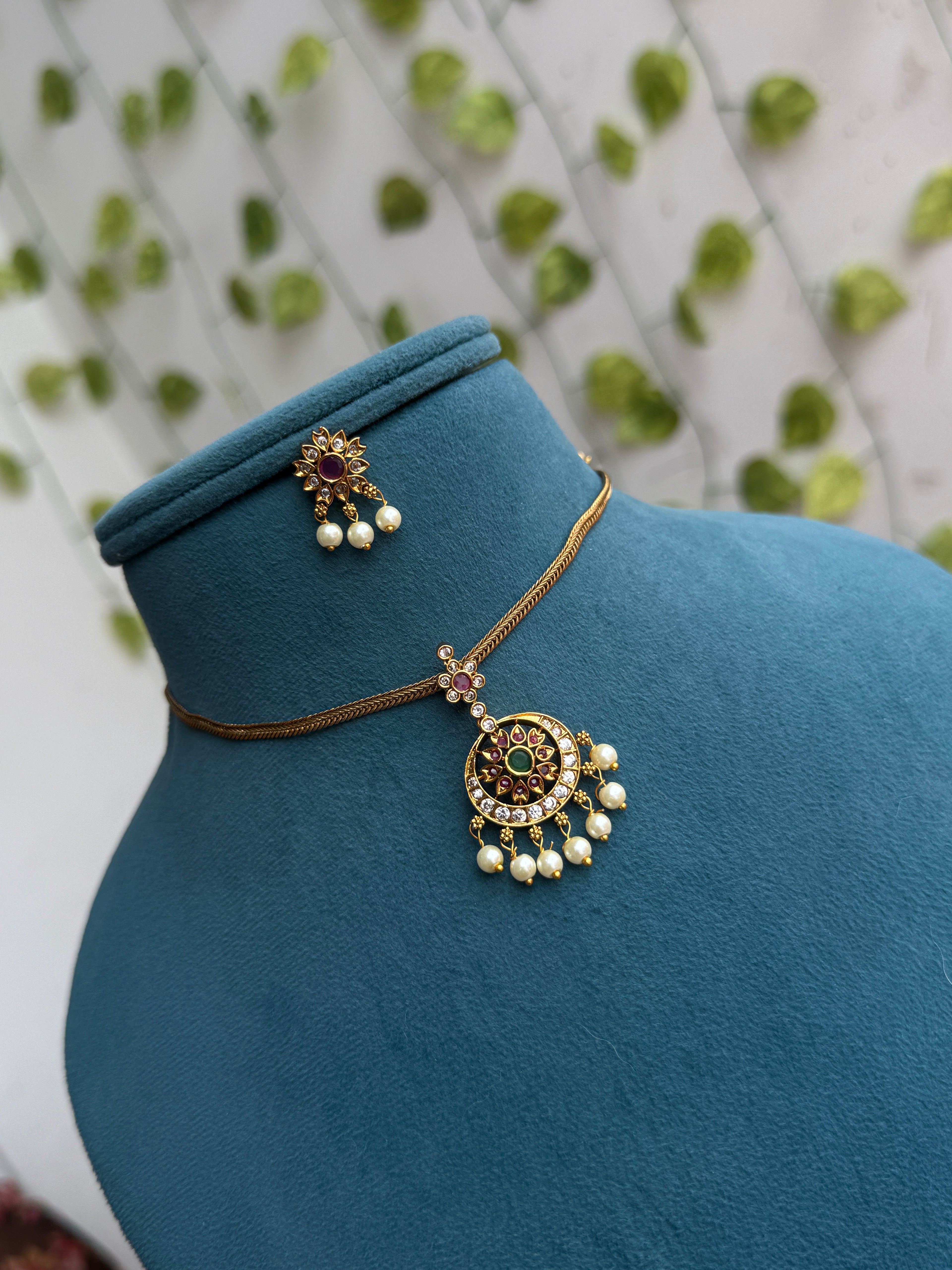 Ns875  nanothread removable pendant short neckset with earrings