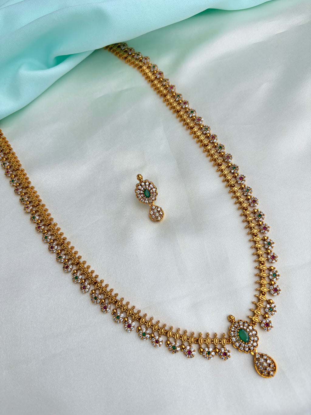 Ruby flowers long haram with Earrings Ns908
