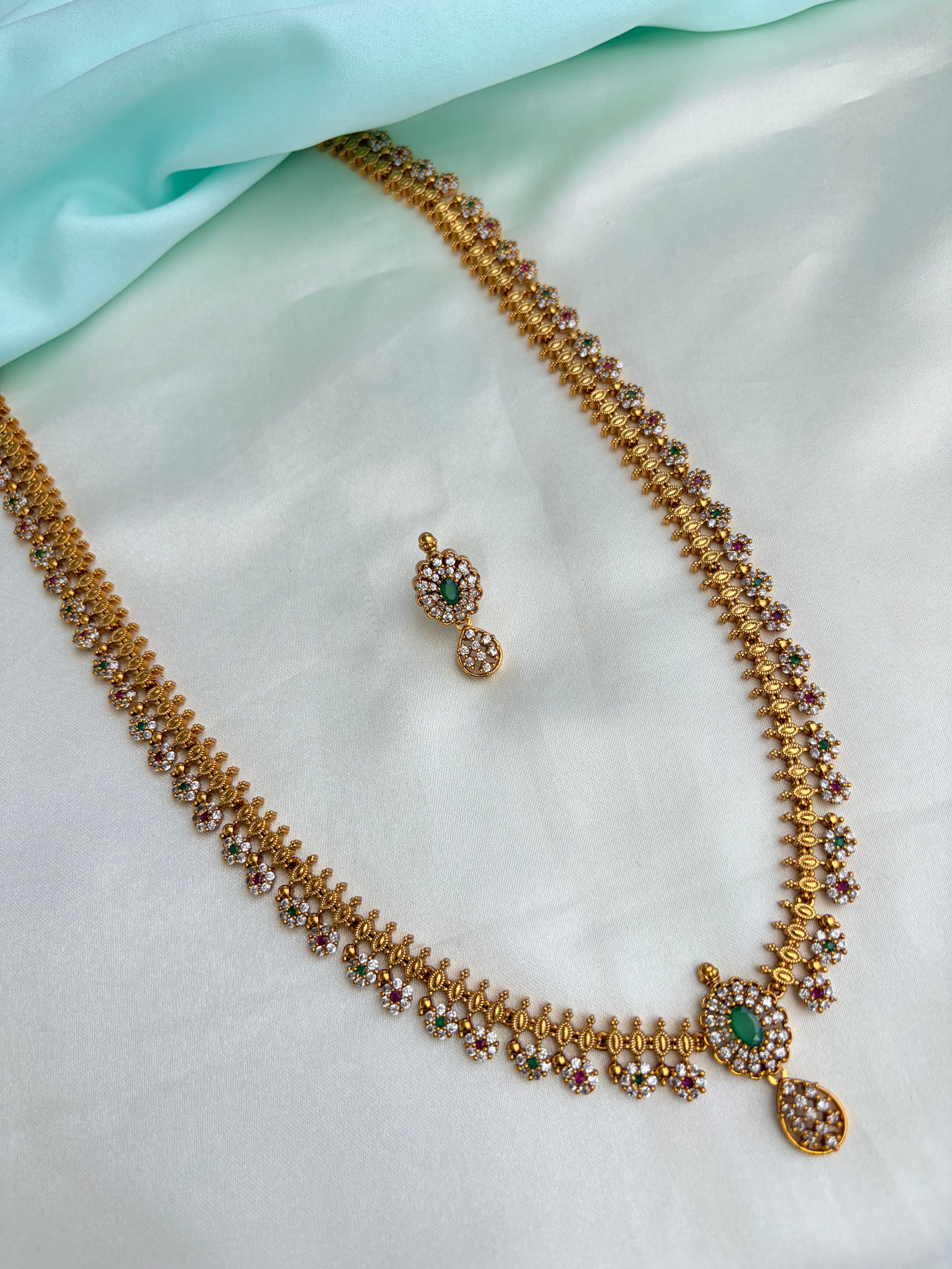 Ruby flowers long haram with Earrings Ns908