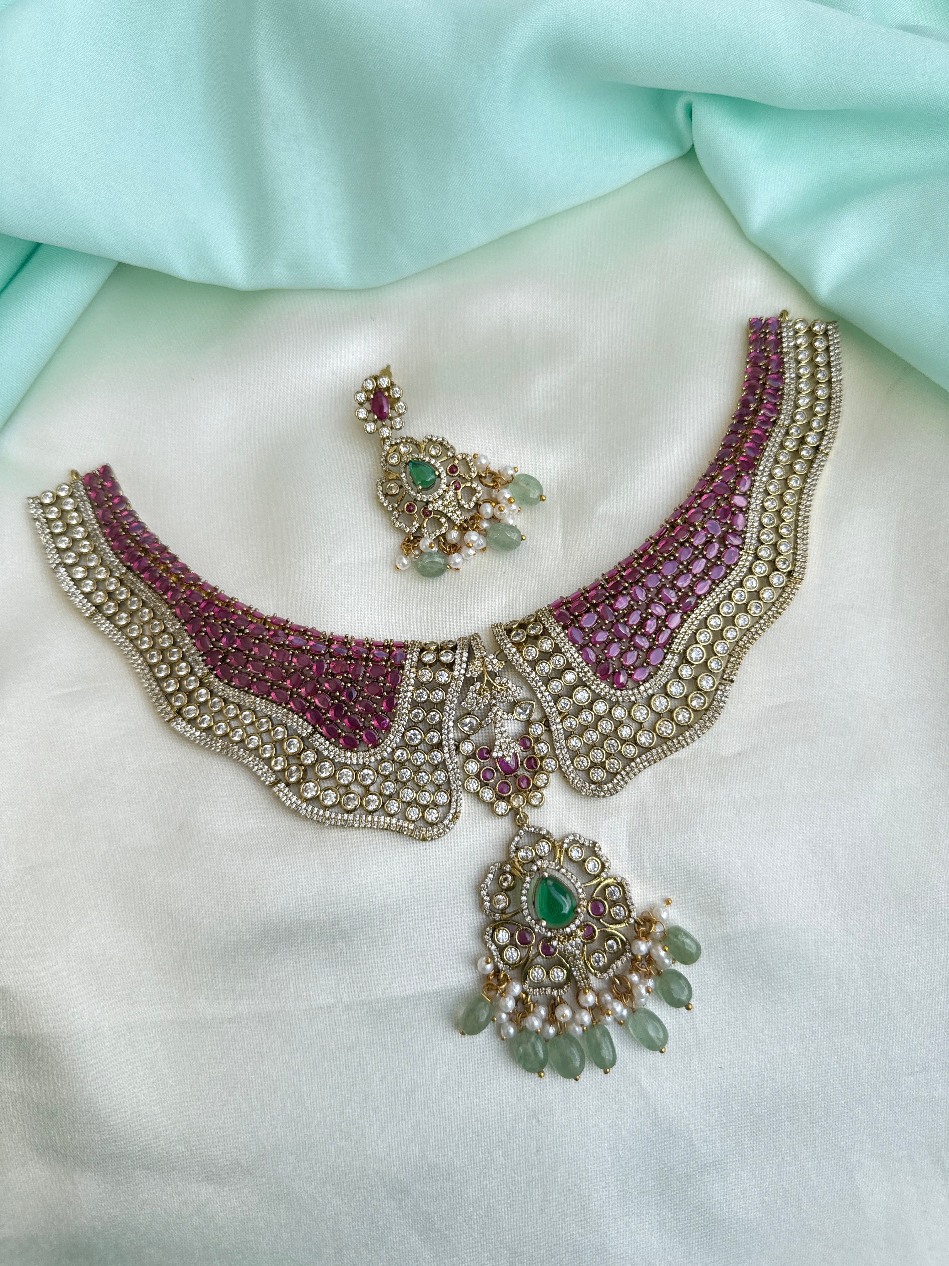 Emerald ruby choker neckset with earrings ns1002
