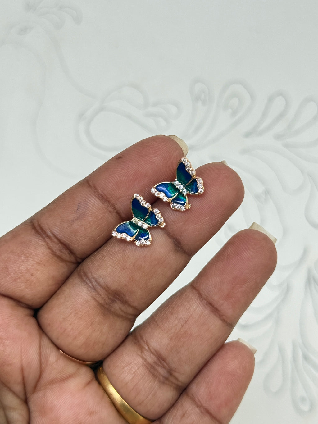 St101 Anti tarnish butterfly rose gold back push studs