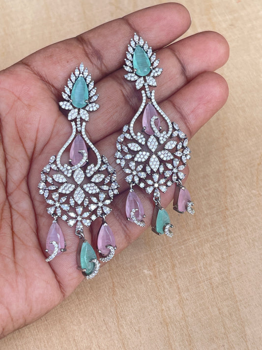 Pastel zircon hanging earrings