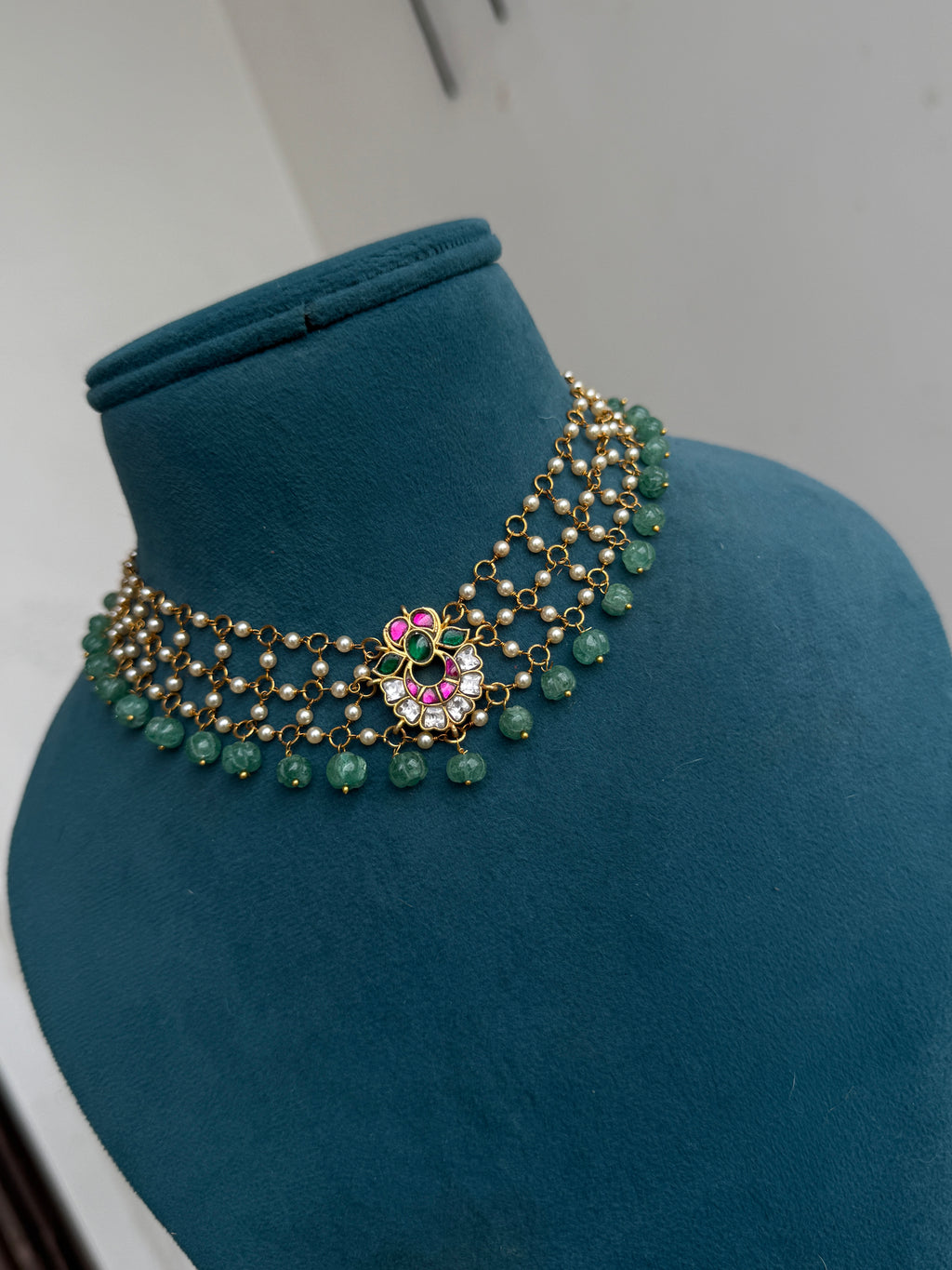 Ch017 jadau kundan pumpkin bead neckset