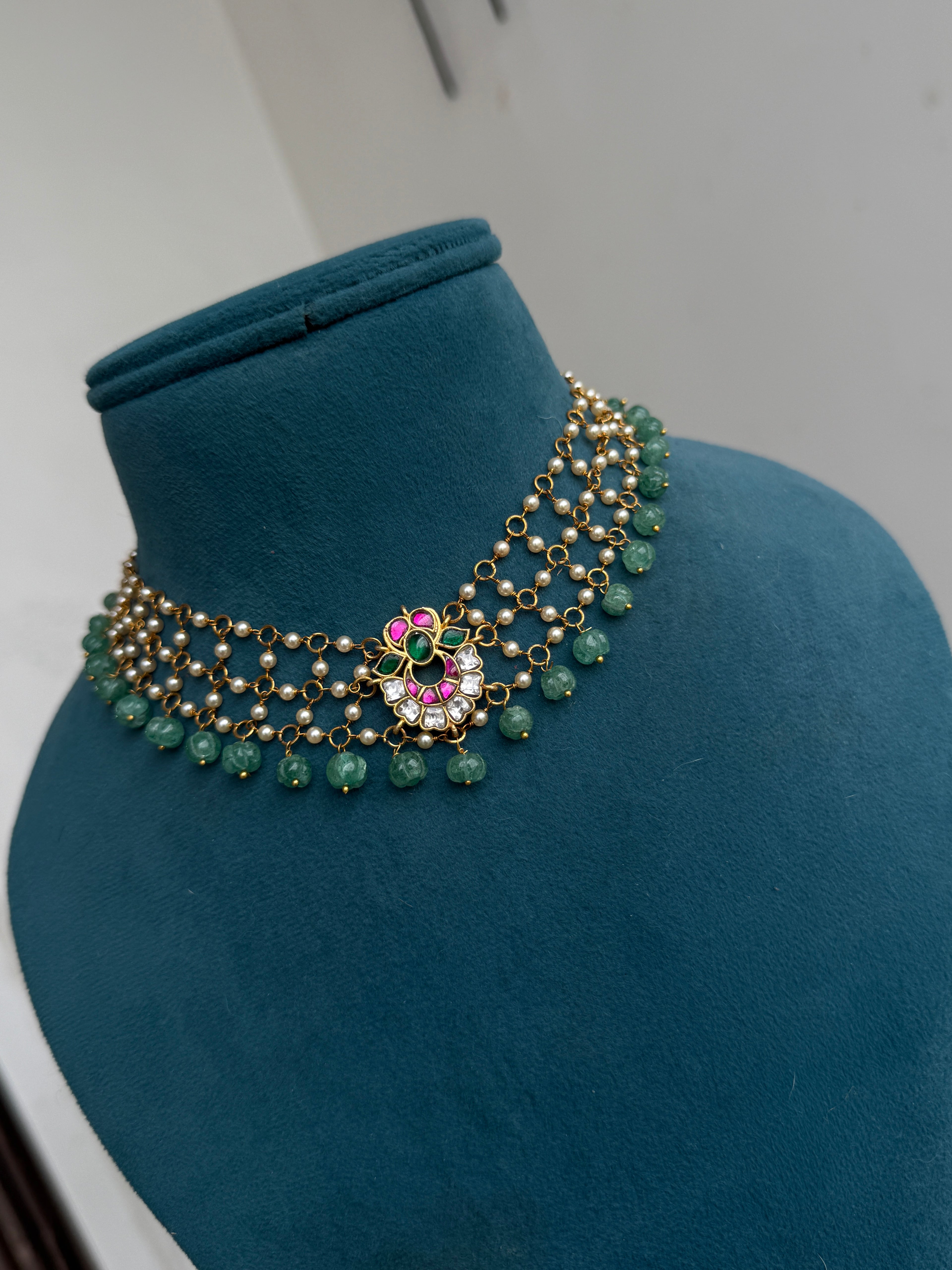 Ch017 jadau kundan pumpkin bead neckset