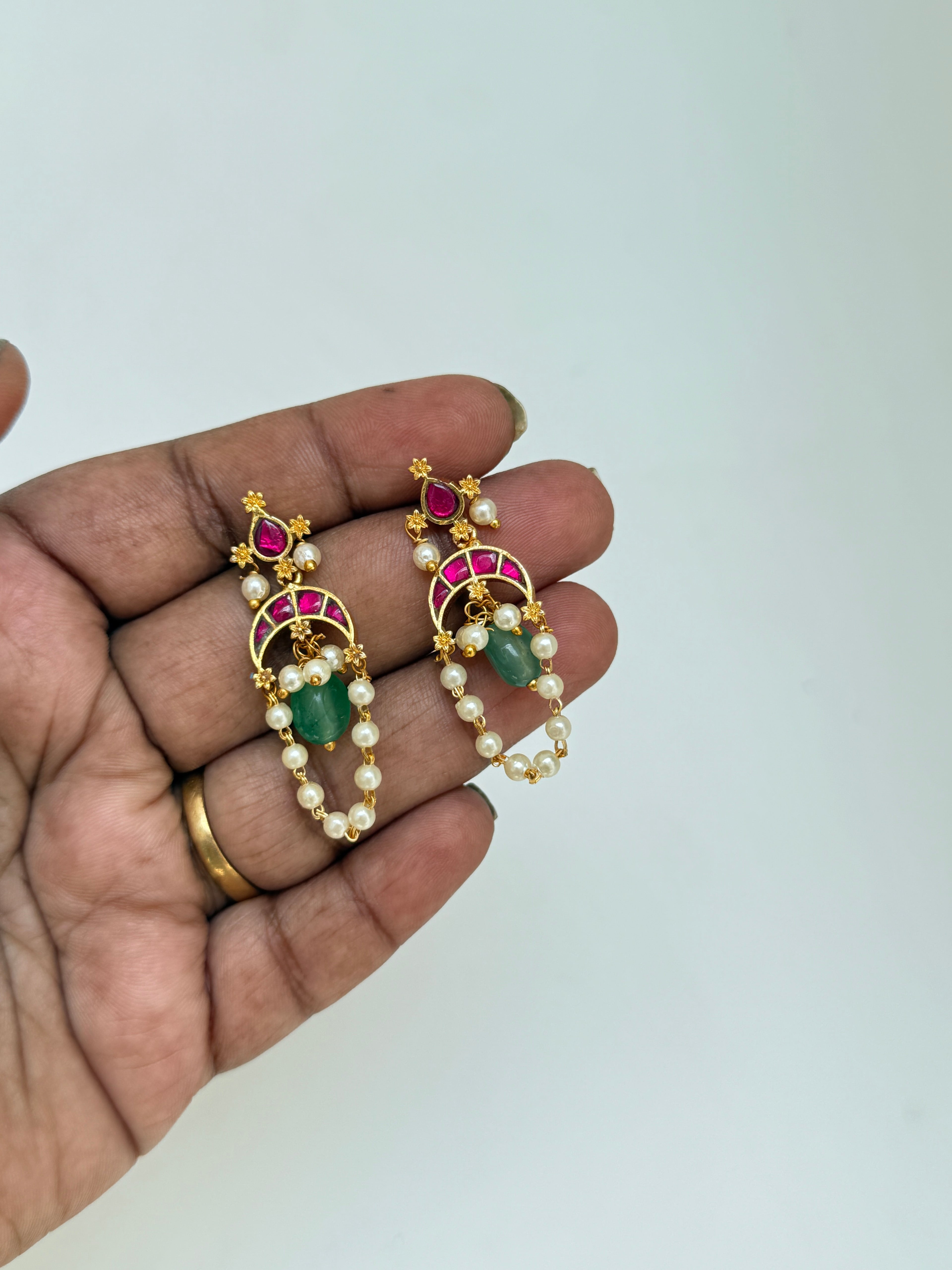 Er100 jadau Kundan pearl lightweight earrings