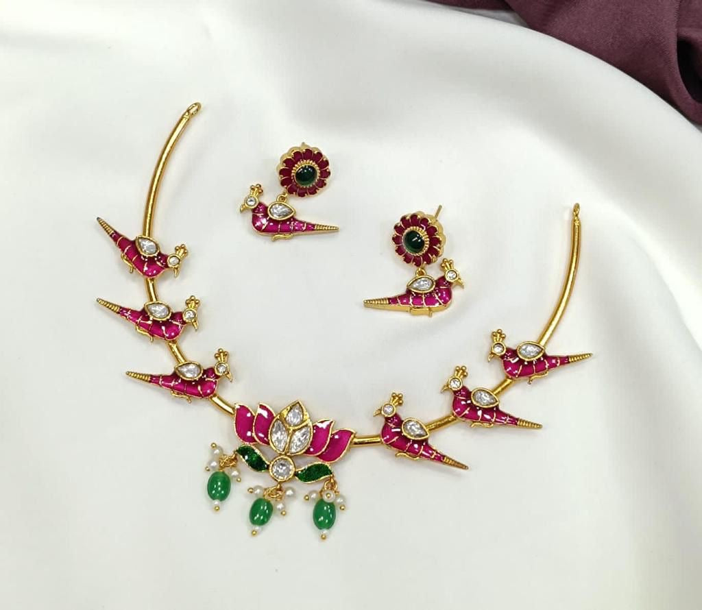 Kundan parrot kante style neckset with earrings ns0005