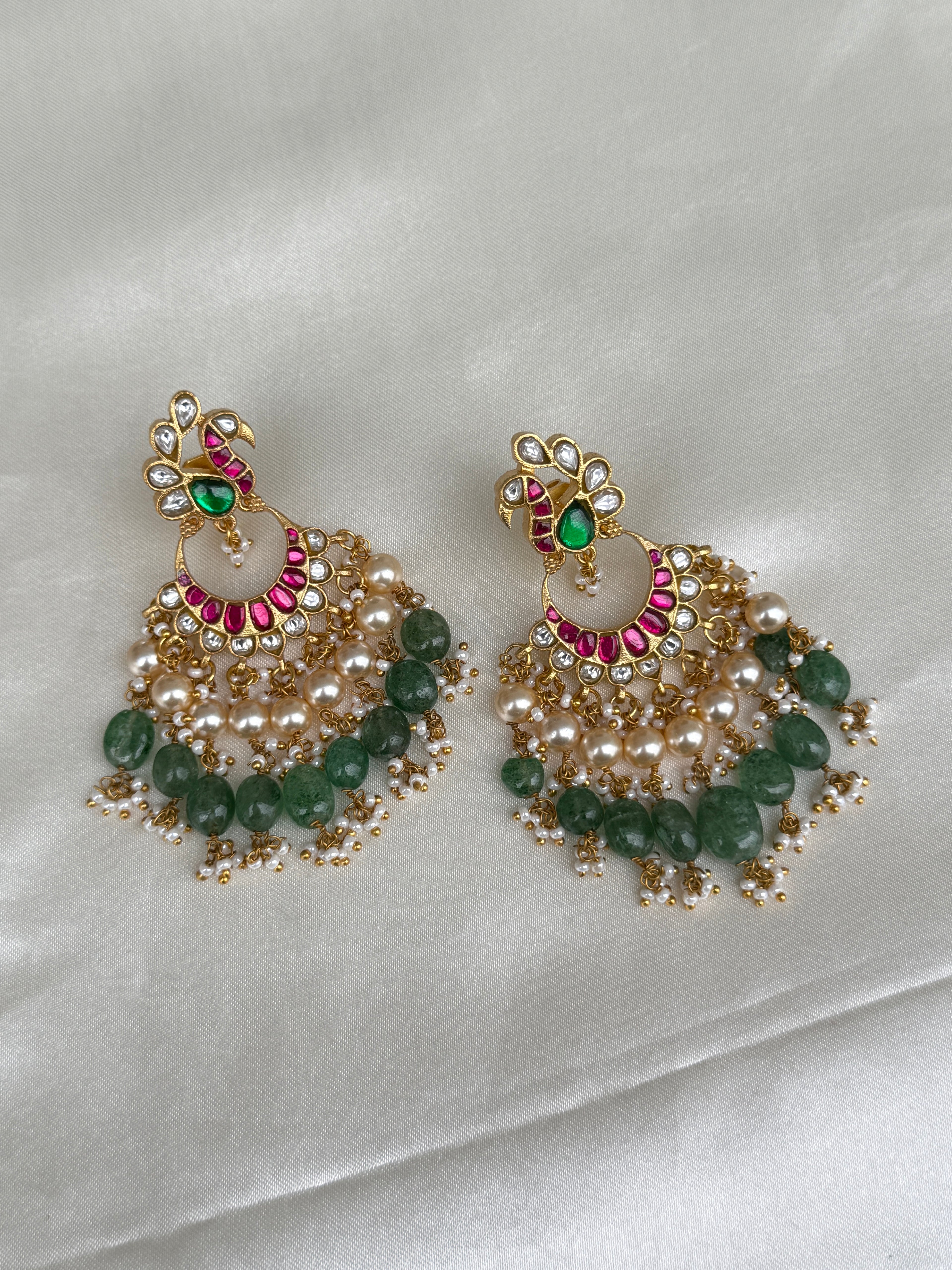 Er112 peacock chandbali jadau kundan Earrings